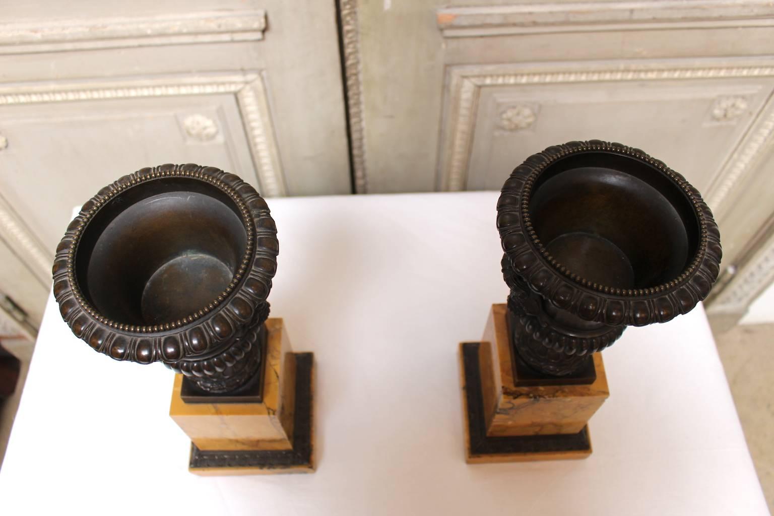 Pair of French Charles X Sienna Marble and Bronze Tazzas 5