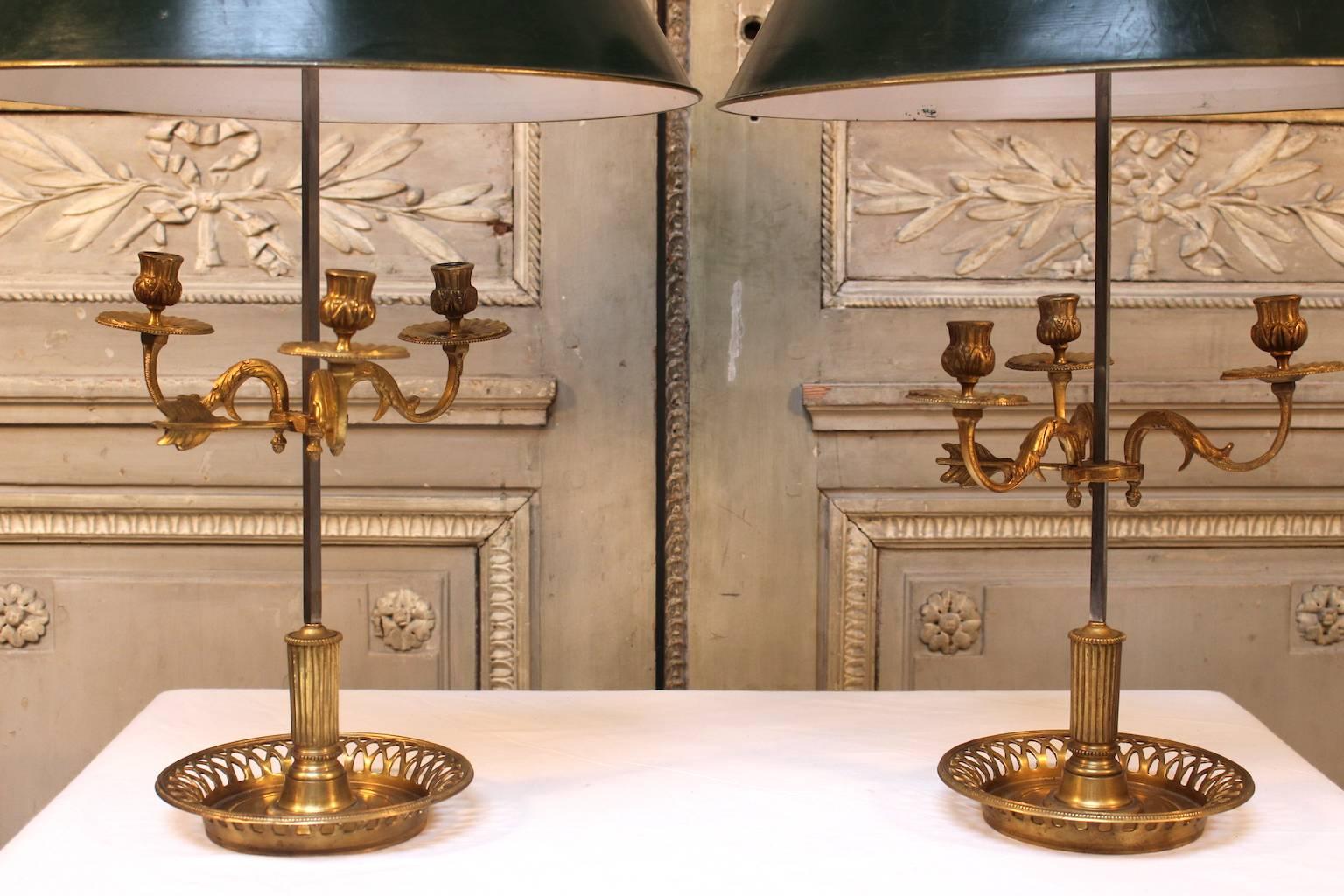 Pair of Bronze and Tole French Louis xi Style Bouillotte Lamps 4