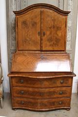 18th Century Swiss Burled Walnut Parquetry Inlaid Secretary
