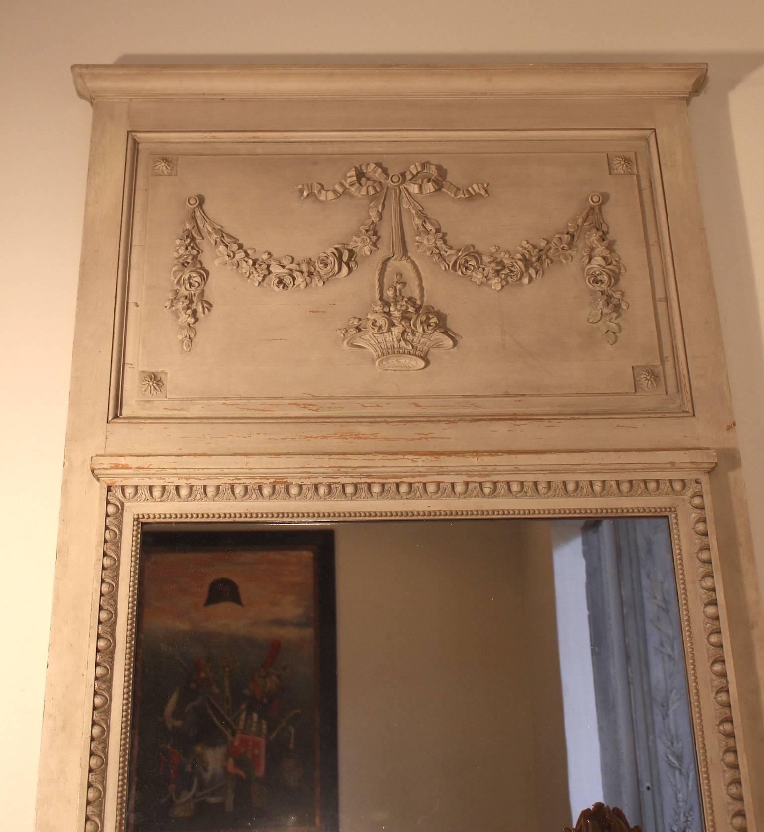 20th Century French Louis XVI Style Trumeau Mirror with a Painted Finish