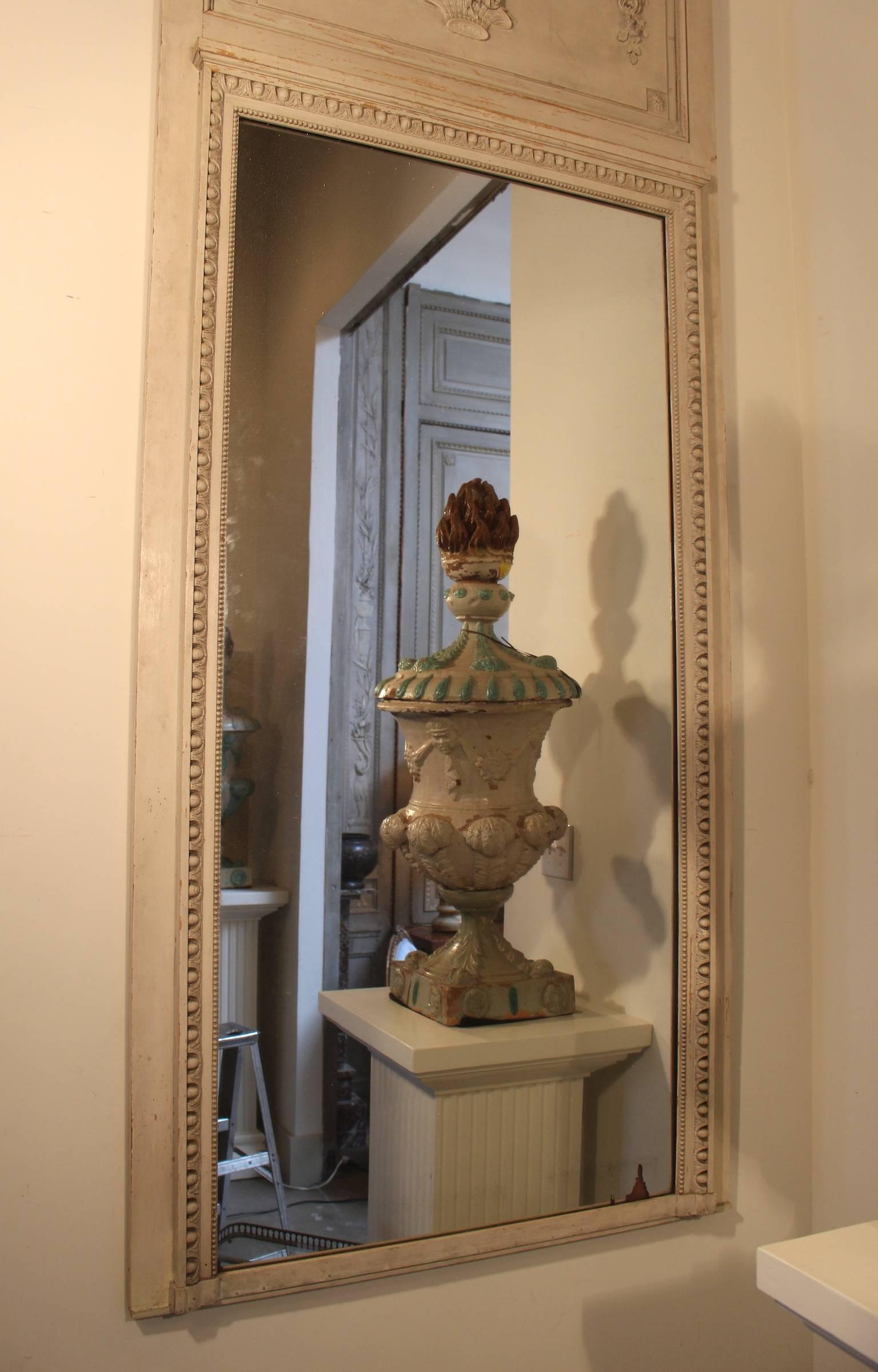 French Louis XVI Style Trumeau Mirror with a Painted Finish 1