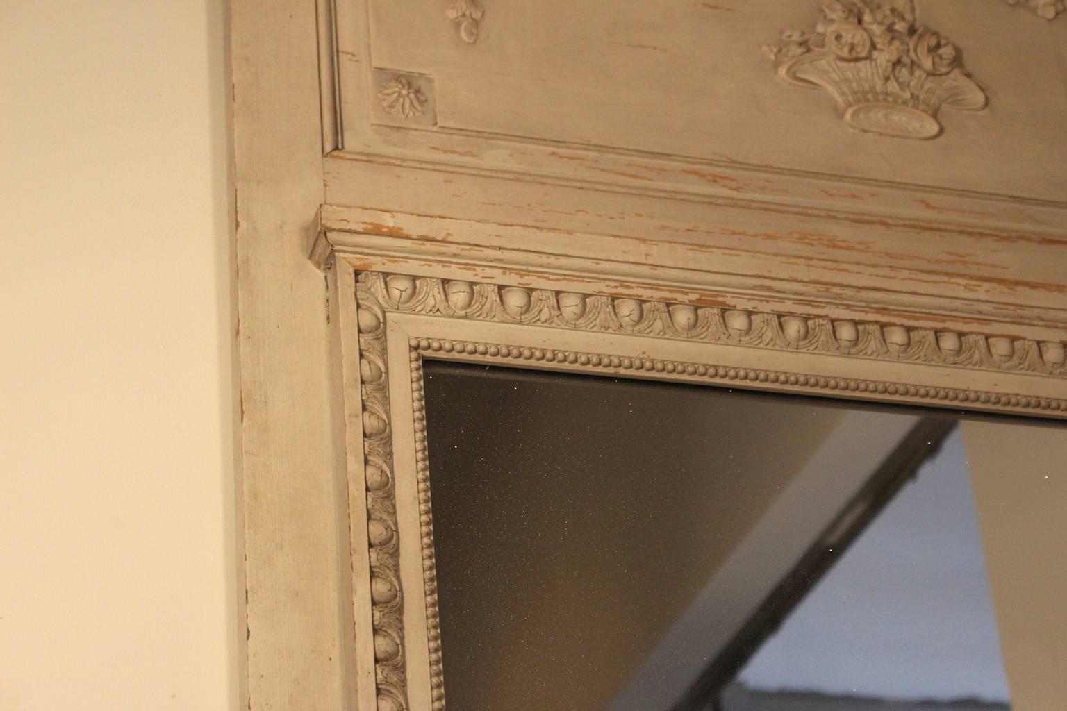 French Louis XVI Style Trumeau Mirror with a Painted Finish 3