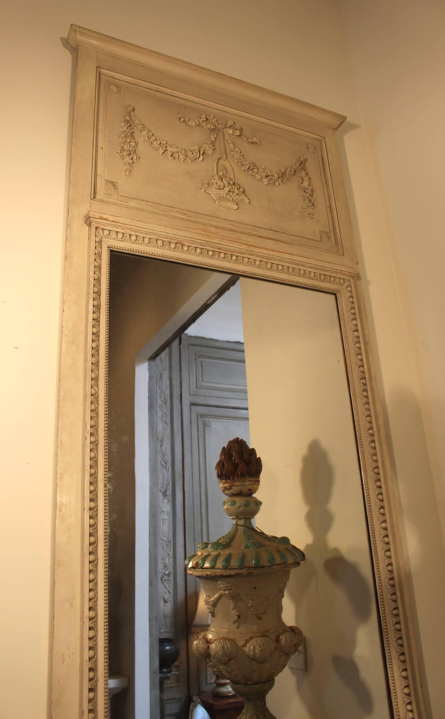 French Louis XVI Style Trumeau Mirror with a Painted Finish 4