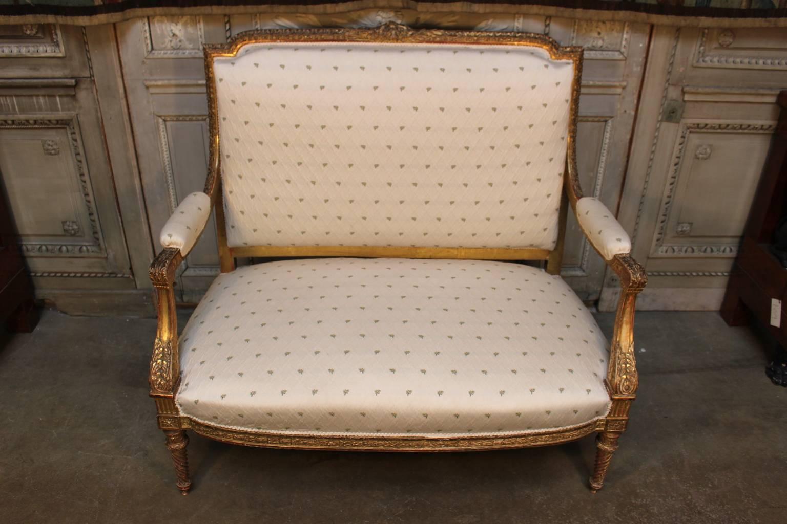 French Louis XVI Style Gilt Wood Canape, Settee In Good Condition In Dallas, TX