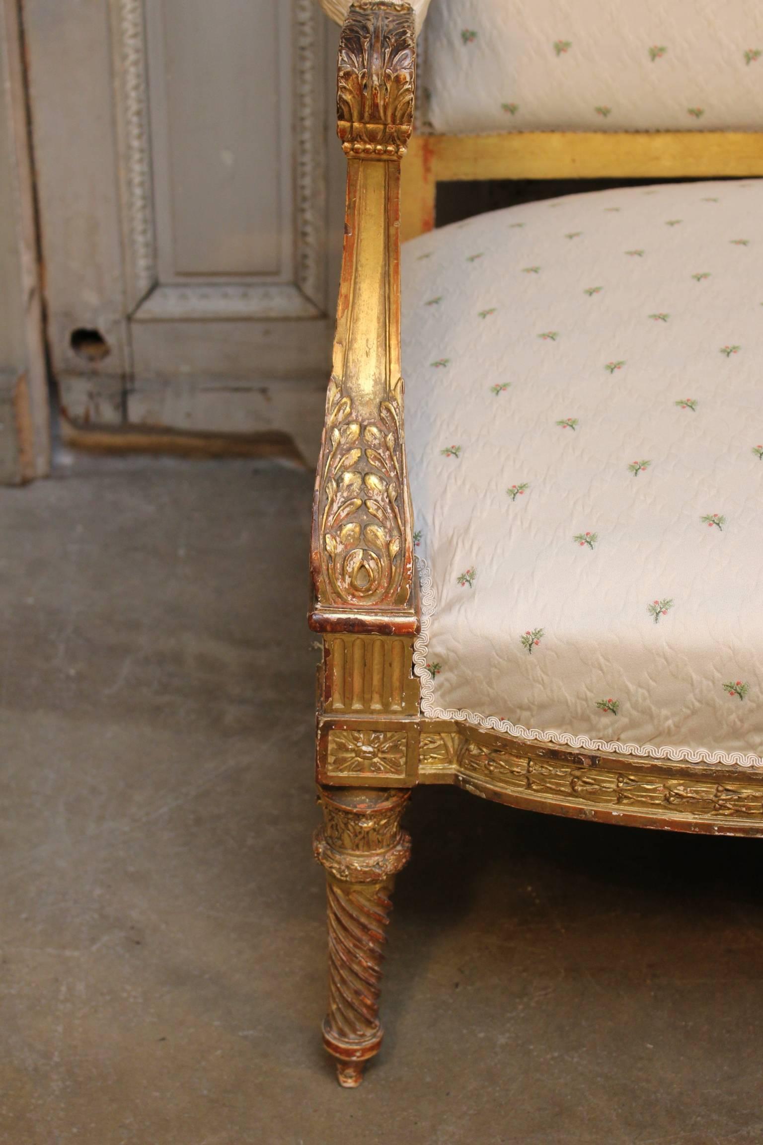 19th Century French Louis XVI Style Gilt Wood Canape, Settee