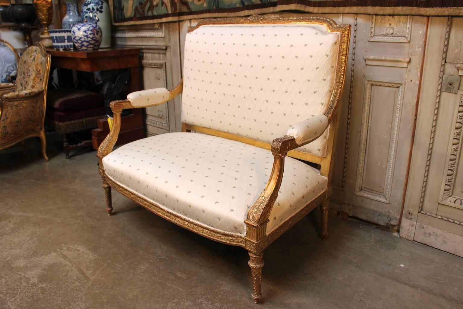 French Louis XVI Style Gilt Wood Canape, Settee 1