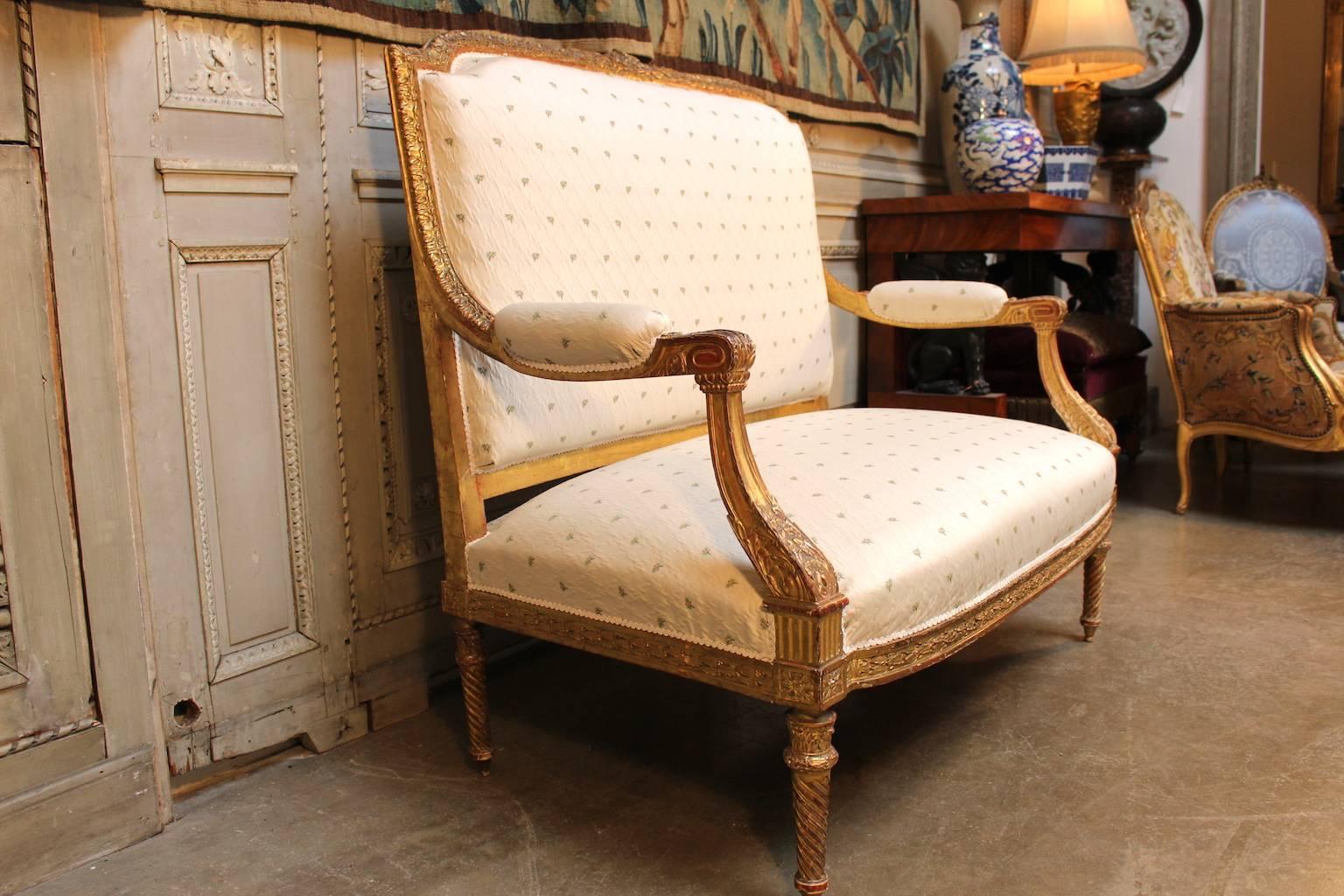 French Louis XVI Style Gilt Wood Canape, Settee 3