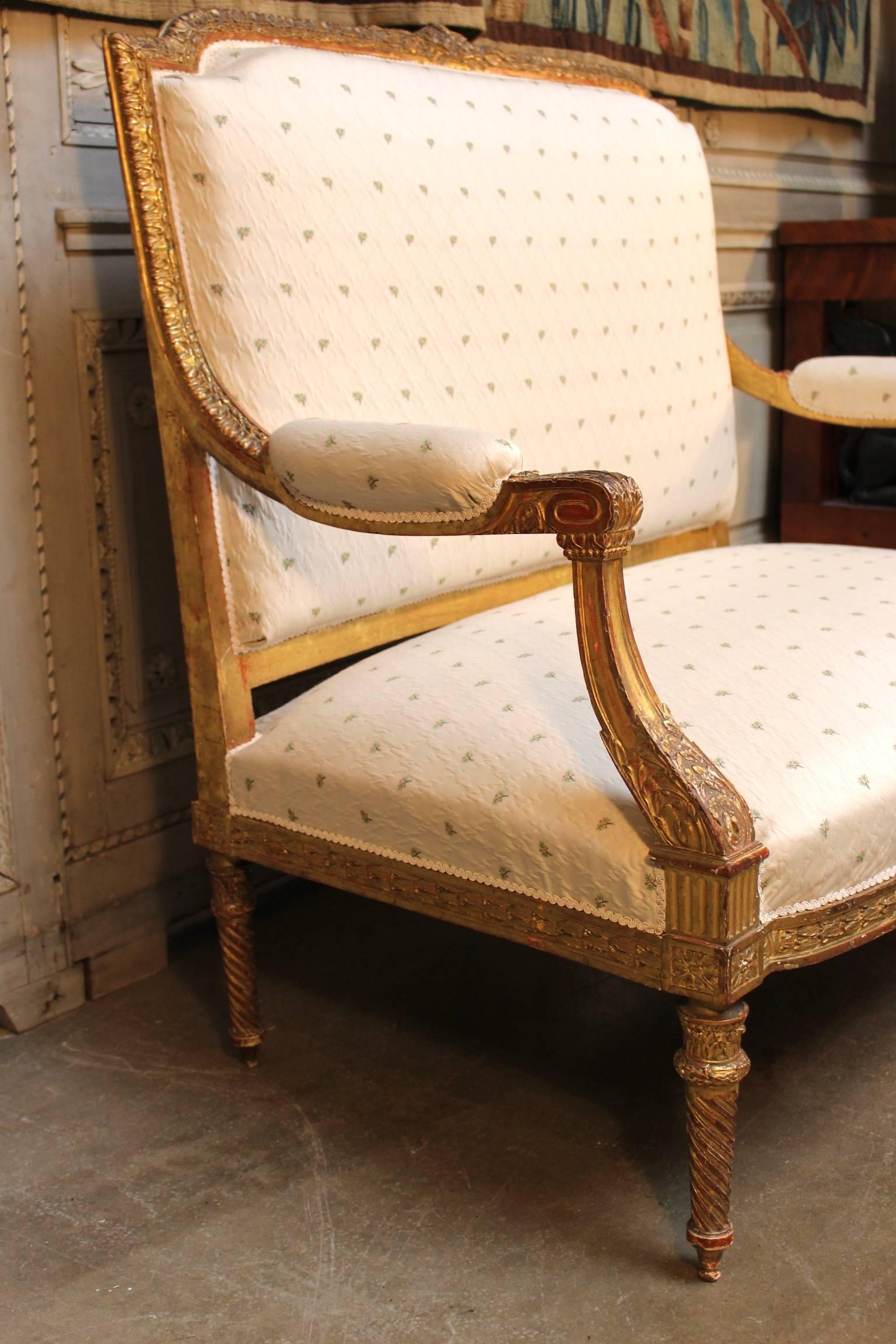 French Louis XVI Style Gilt Wood Canape, Settee 4
