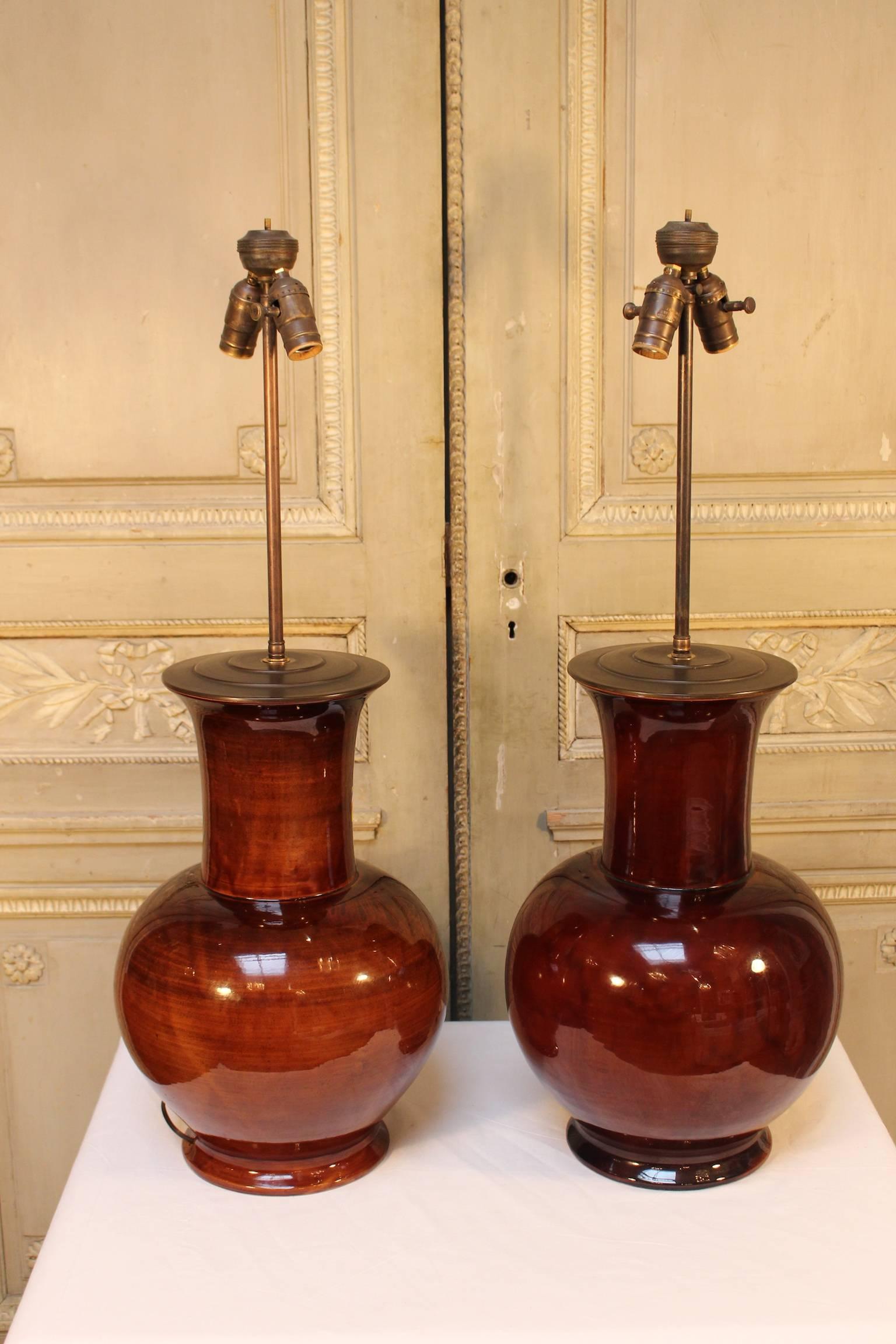 A large pair of French ceramic lamp bases.