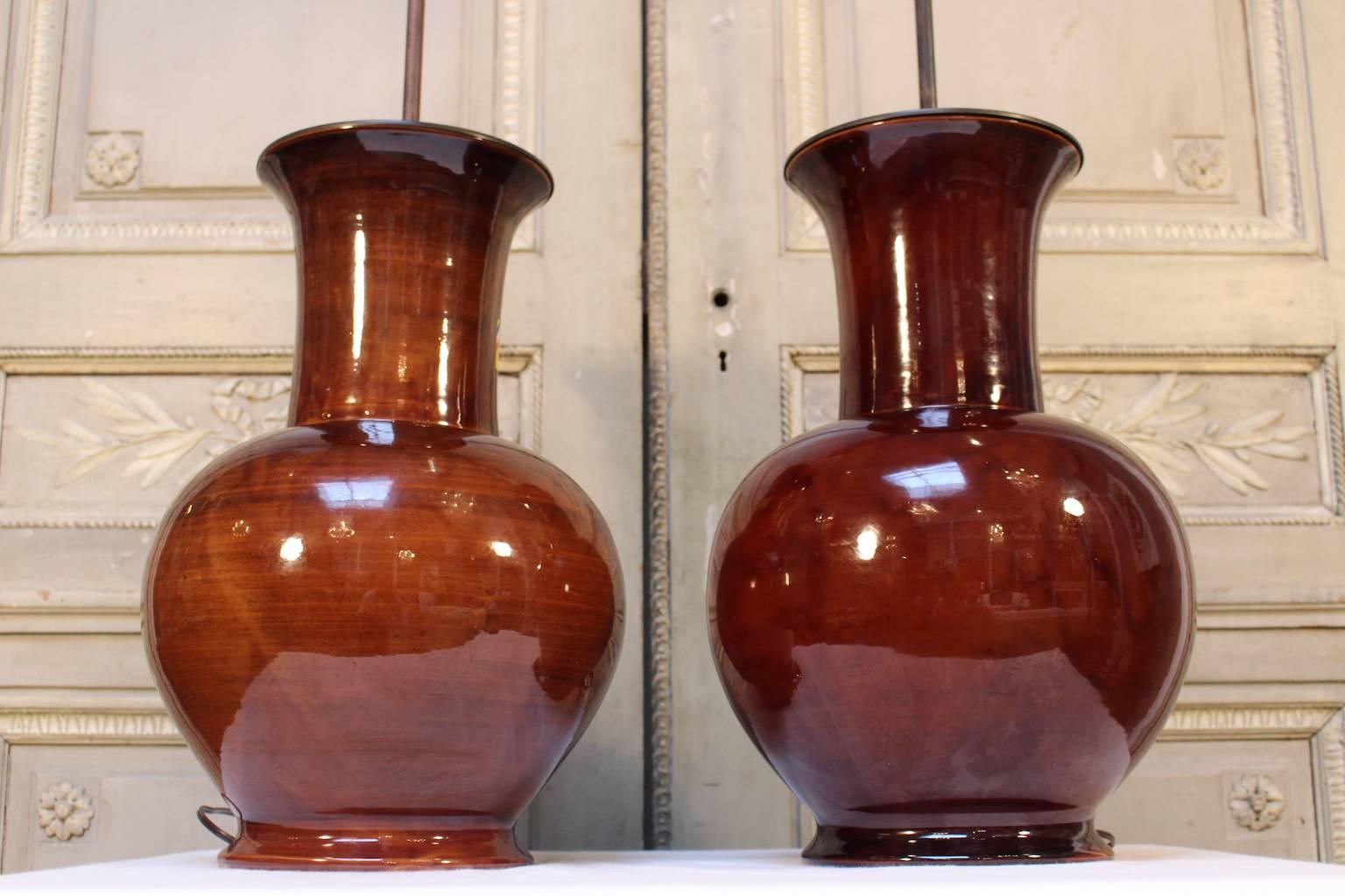 Mid-20th Century Large Pair of French Ceramic Lamp Bases
