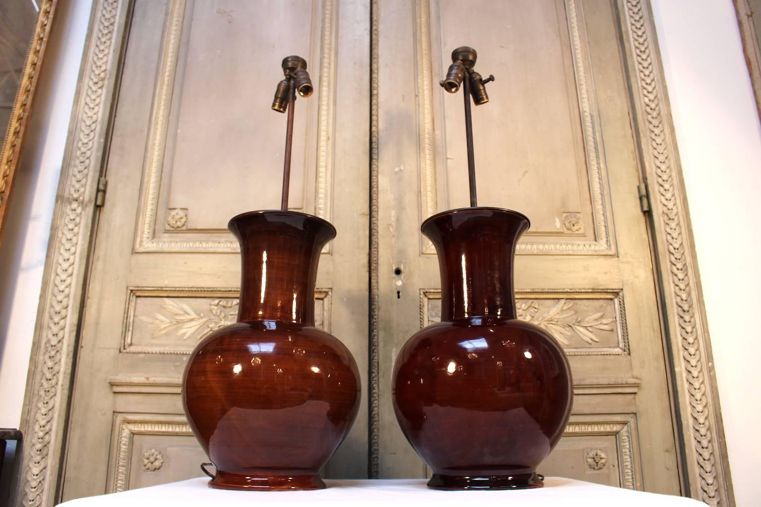 Large Pair of French Ceramic Lamp Bases 1