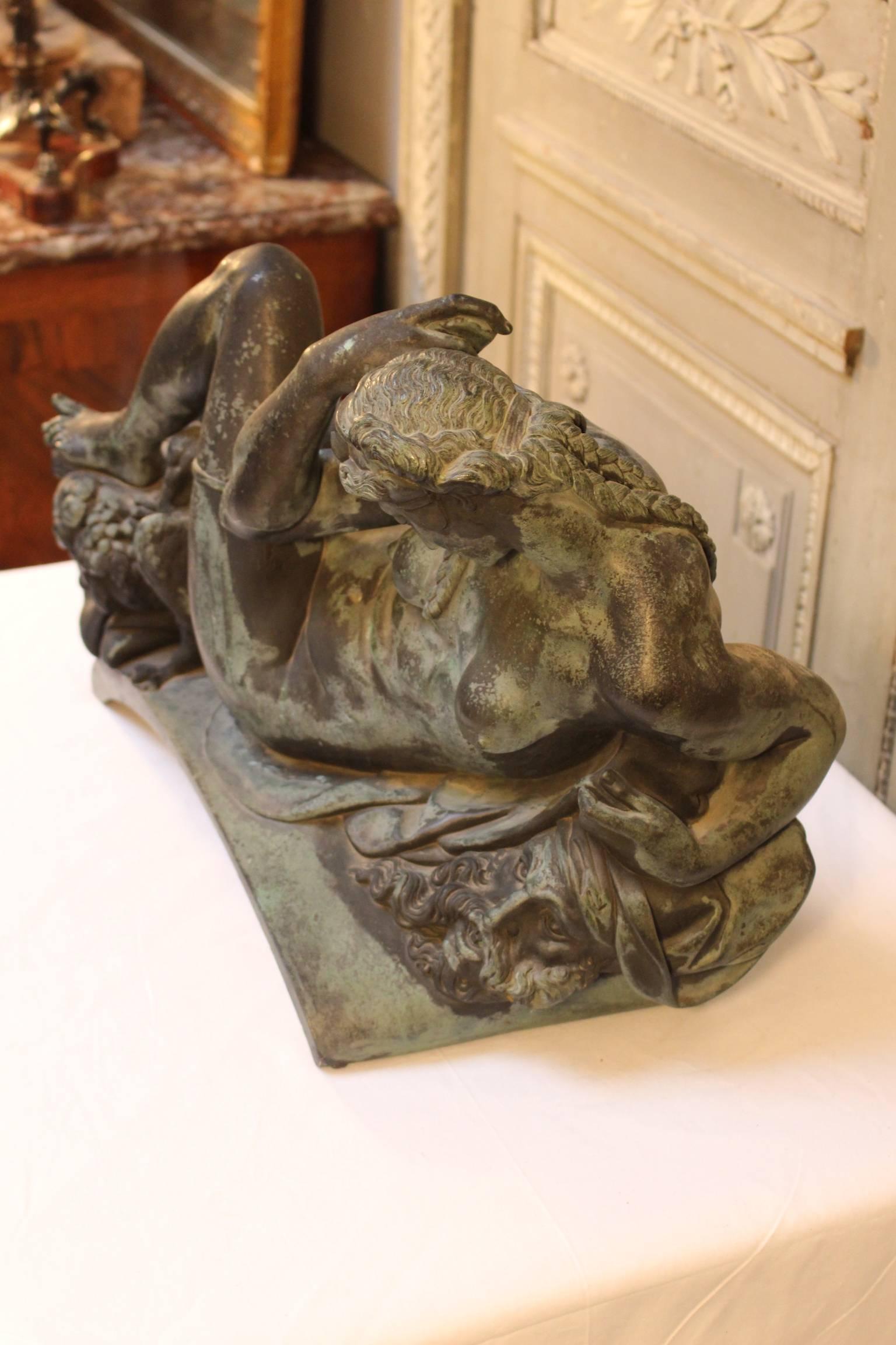 Late 19th Century Large Bronze Sculpture of the Night After Michelangelo in Black and Green Finish