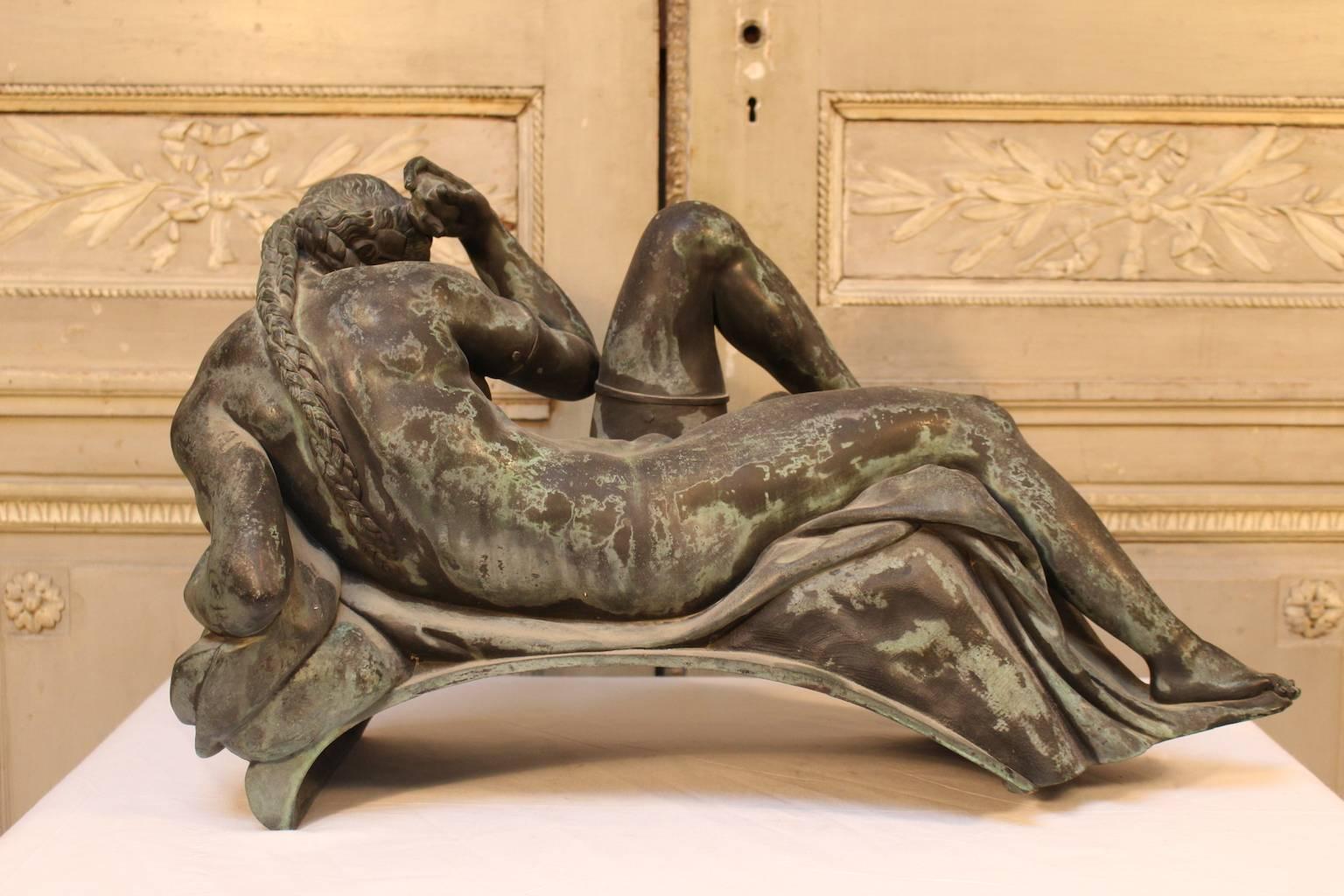 Large Bronze Sculpture of the Night After Michelangelo in Black and Green Finish 1