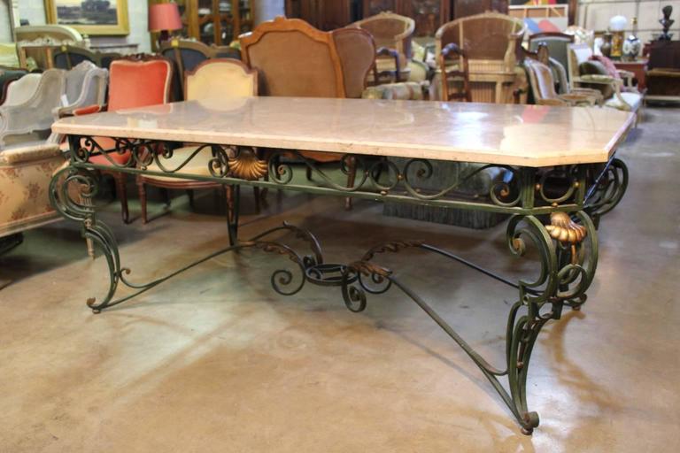 French Louis XV Style Iron and Marble Dining Table In Good Condition For Sale In Dallas, TX