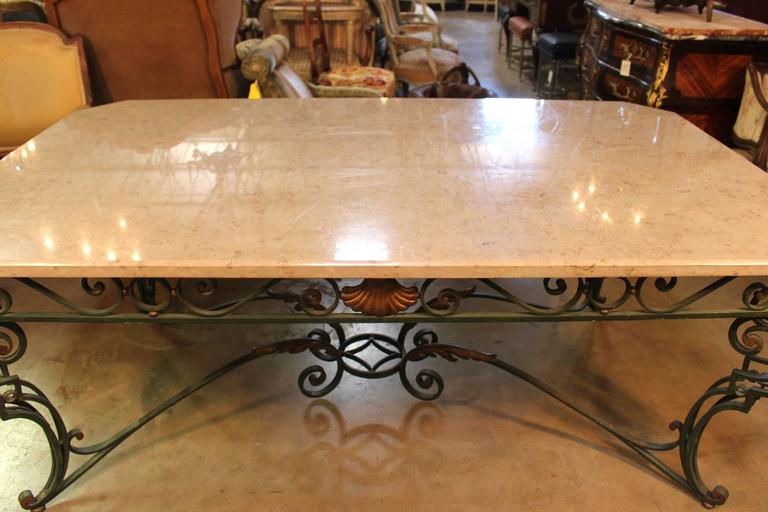 Early 20th Century French Louis XV Style Iron and Marble Dining Table For Sale
