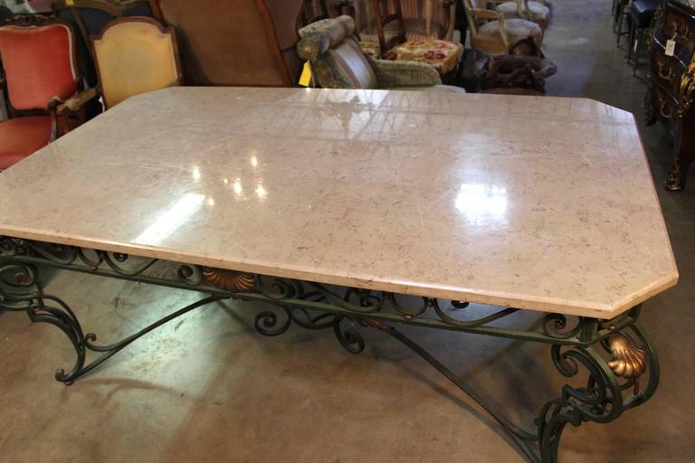 Wrought Iron French Louis XV Style Iron and Marble Dining Table For Sale