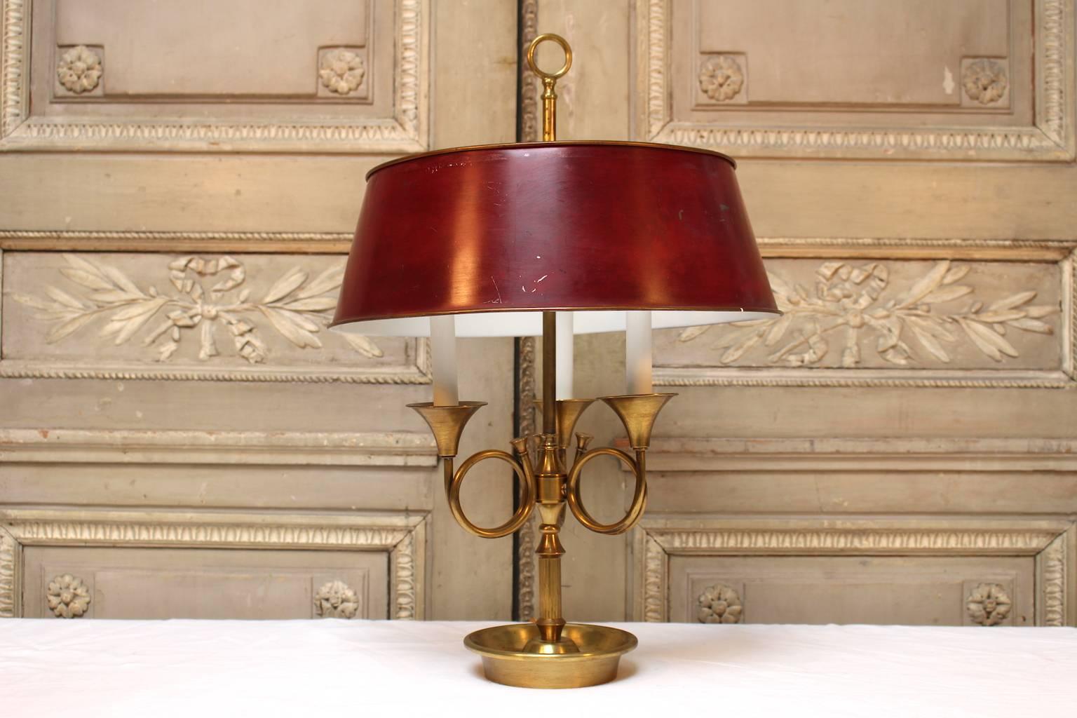 A French bronze and tole Louis XVI style Bouilliotte lamp.