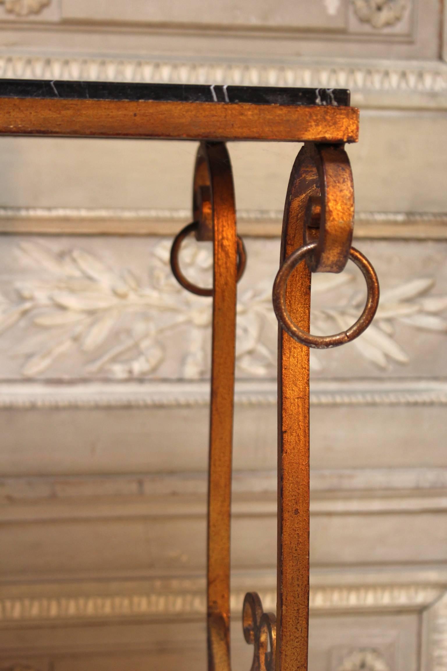 French Gilded Iron Table with Marble Top For Sale 1