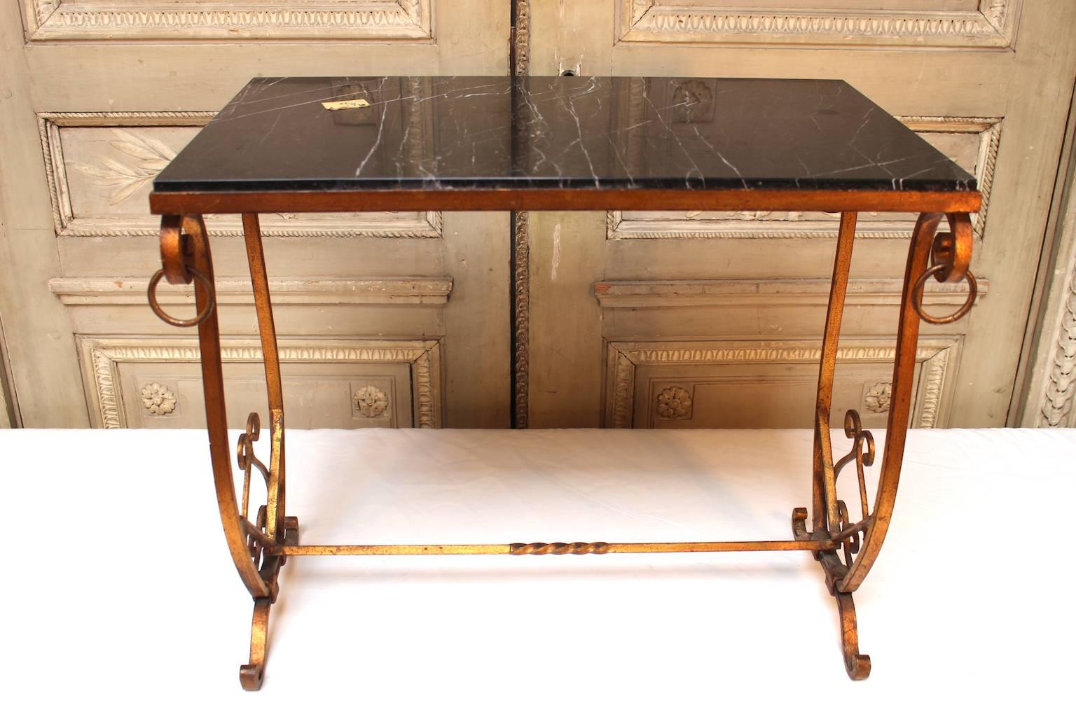French Gilded Iron Table with Marble Top For Sale 2