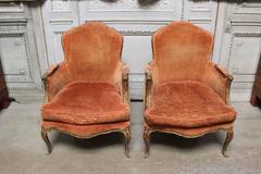 A Pair Of French Louis XV Style Gilded Wood Bergeres
