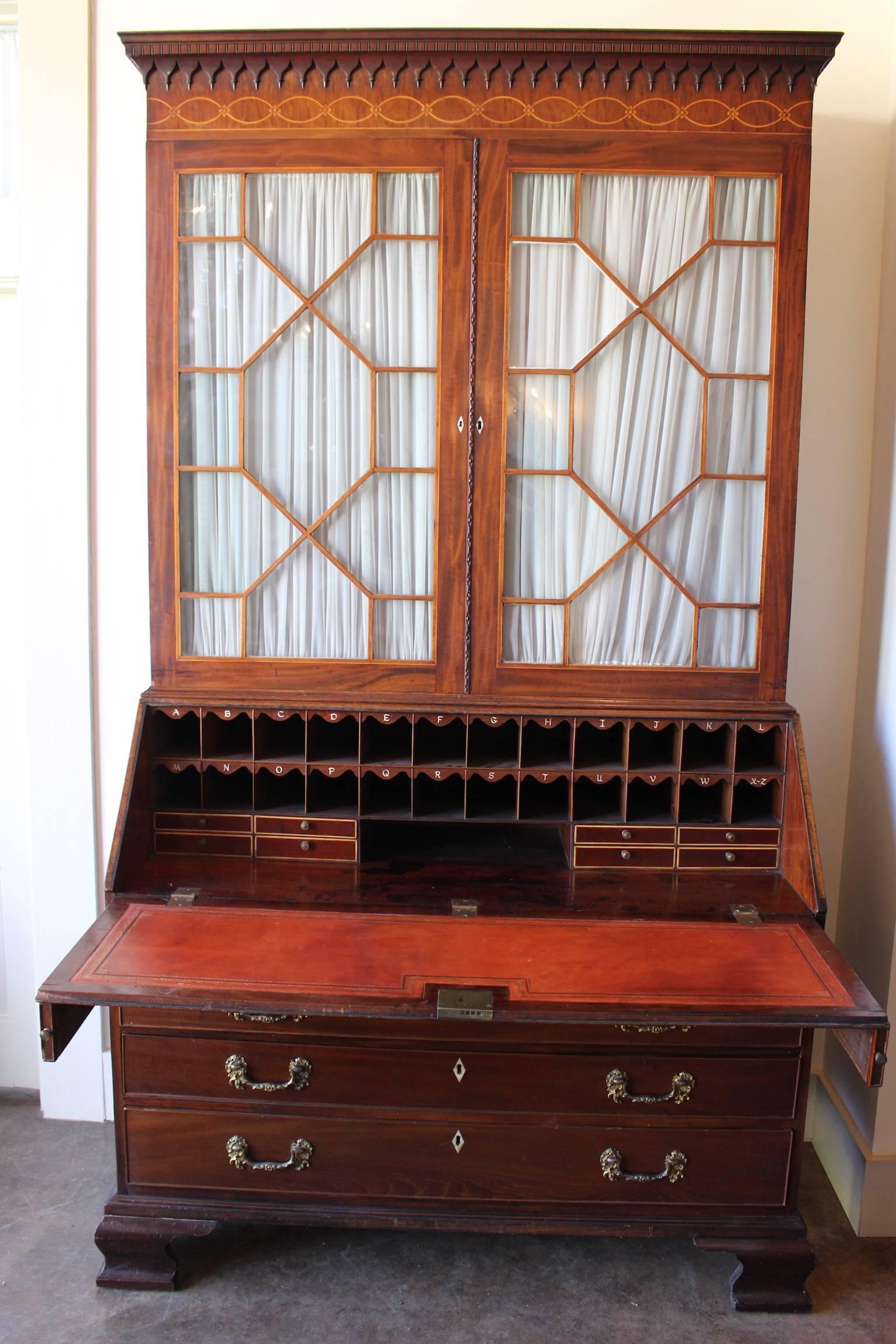 English George III Mahogany Secretary with Satin Wood Inlay 3