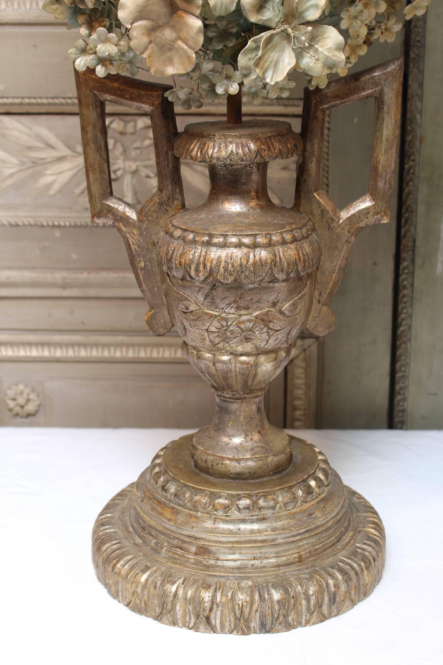 Very Large Pair of Italian Wood and Tole Urn Alter Pieces Candelabra In Good Condition In Dallas, TX