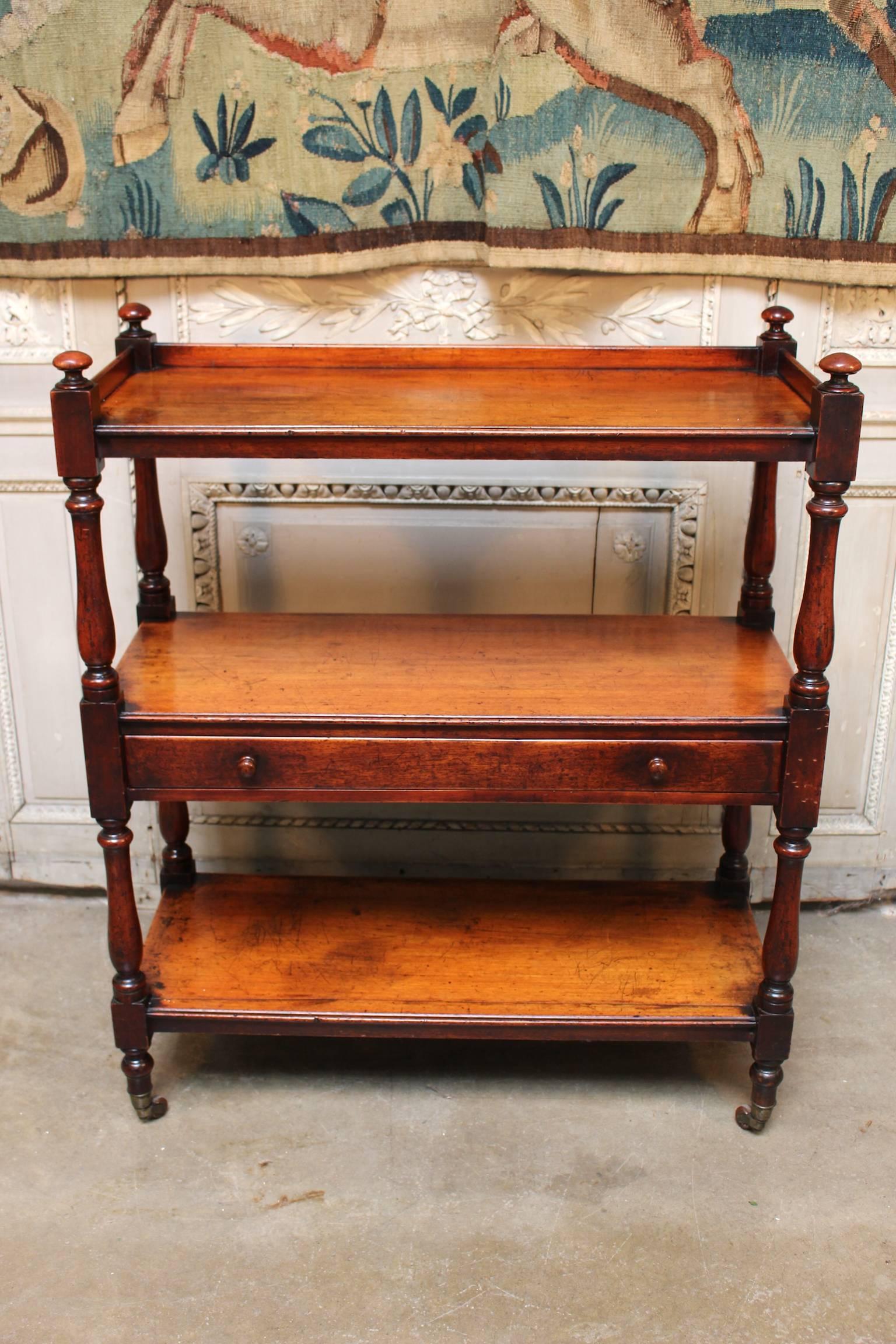 Victorian Small Scale English Mahogany Three-Tiered Trolley 
