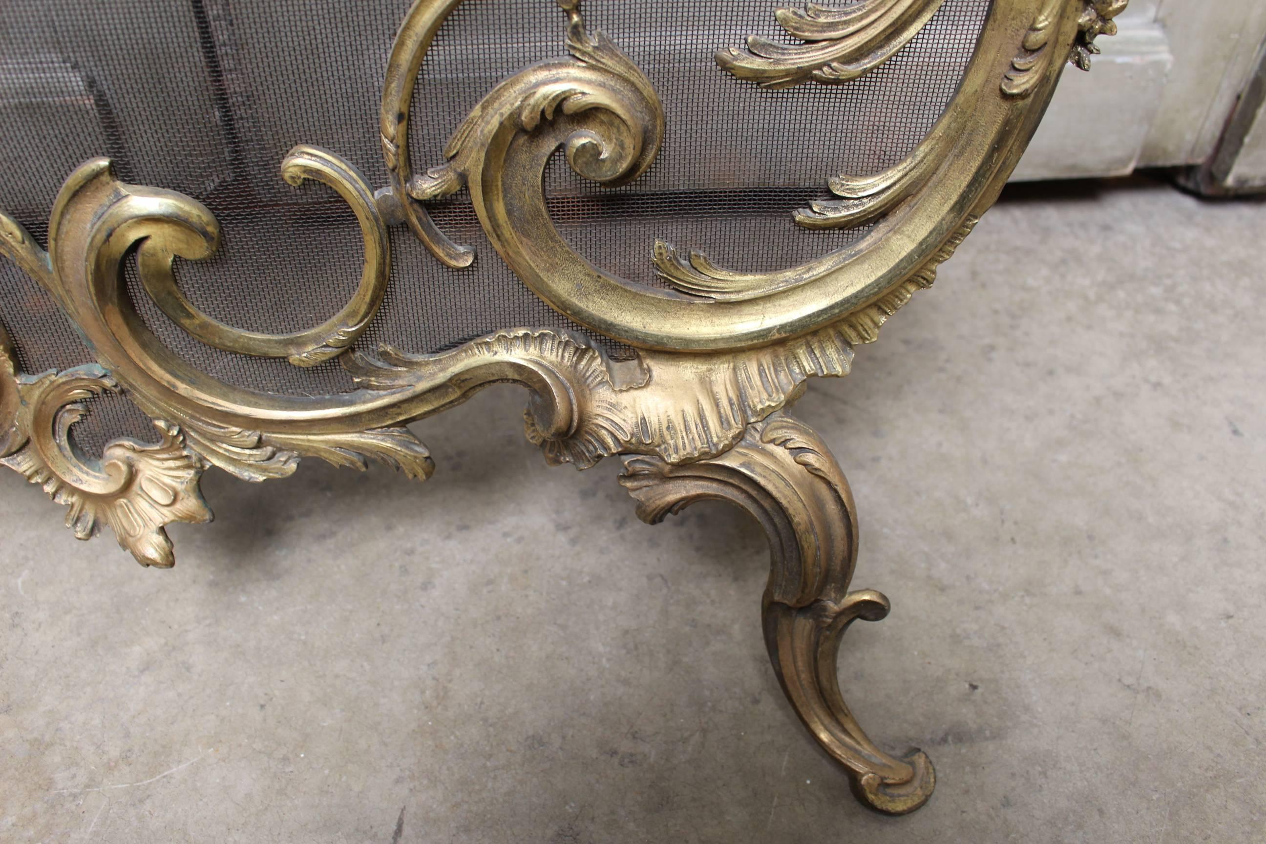 19th Century French Louis XV Style Bronze Fire Screen