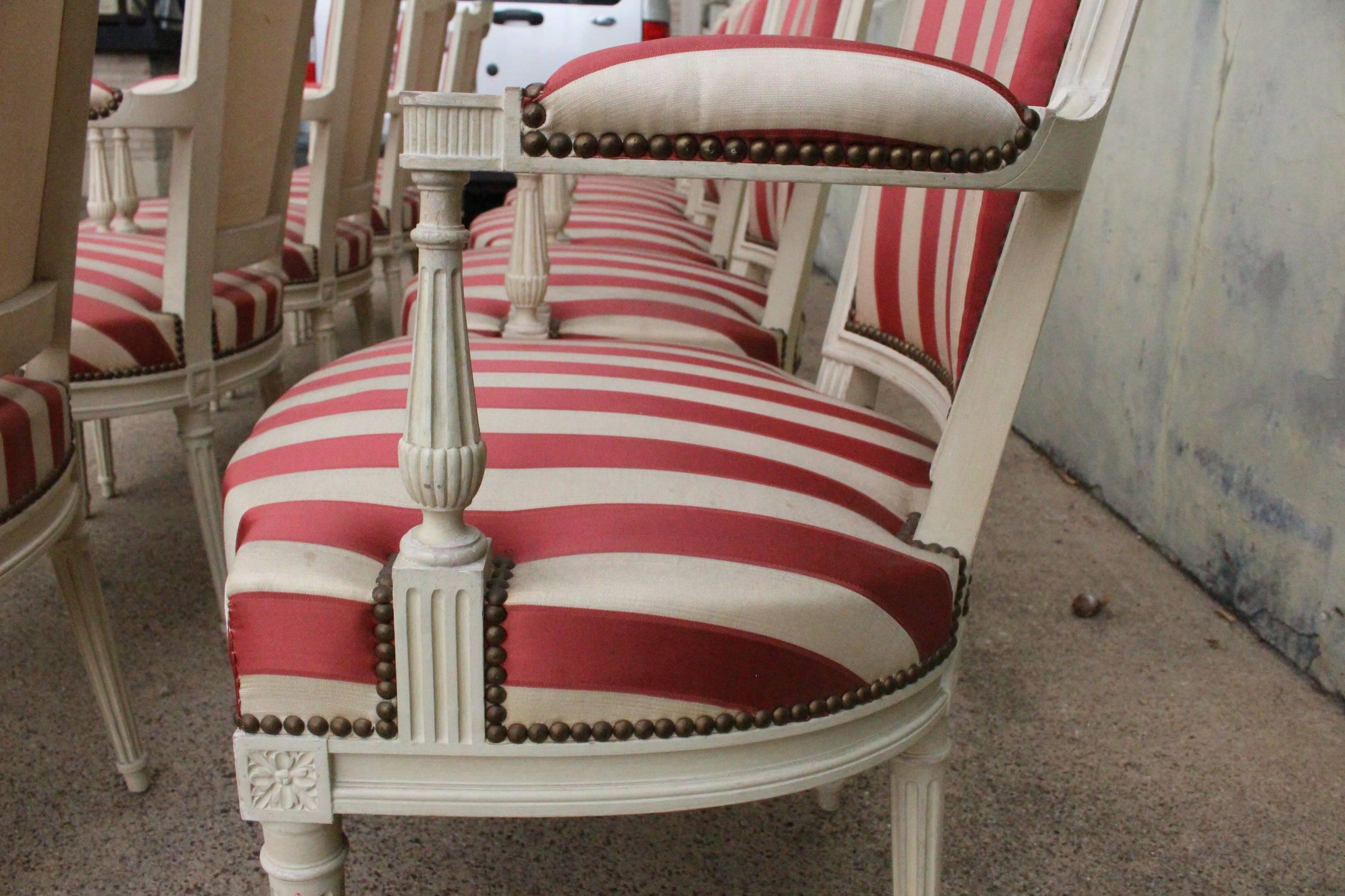 Suite of Ten French Louis XVI Style Painted Dining, Armchairs 3