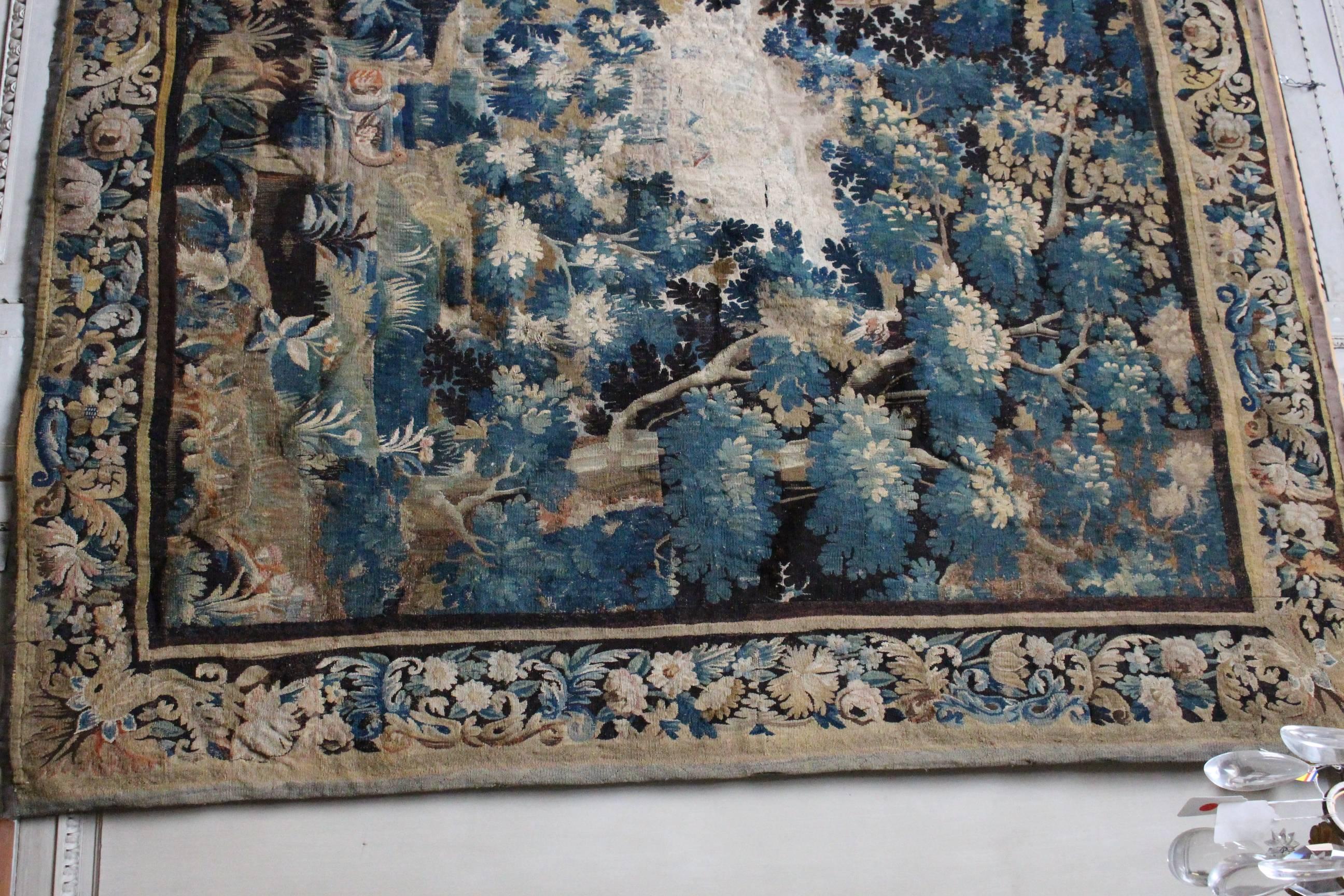 French Aubusson Verdure 18th Century Tapestry In Good Condition In Dallas, TX
