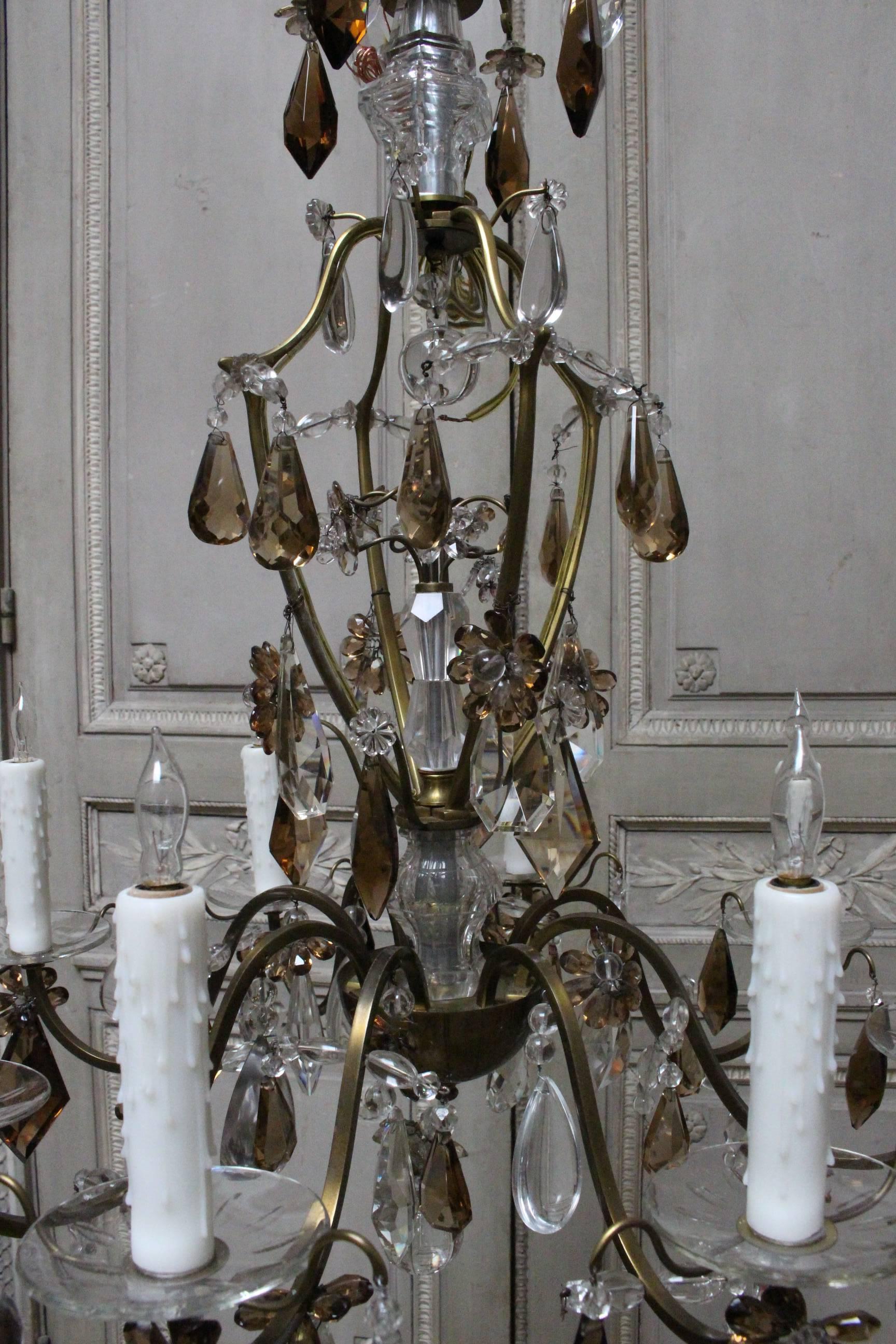 Maison Baguès Style Bronze and Crystal Chandelier with Four Matching Sconces 2