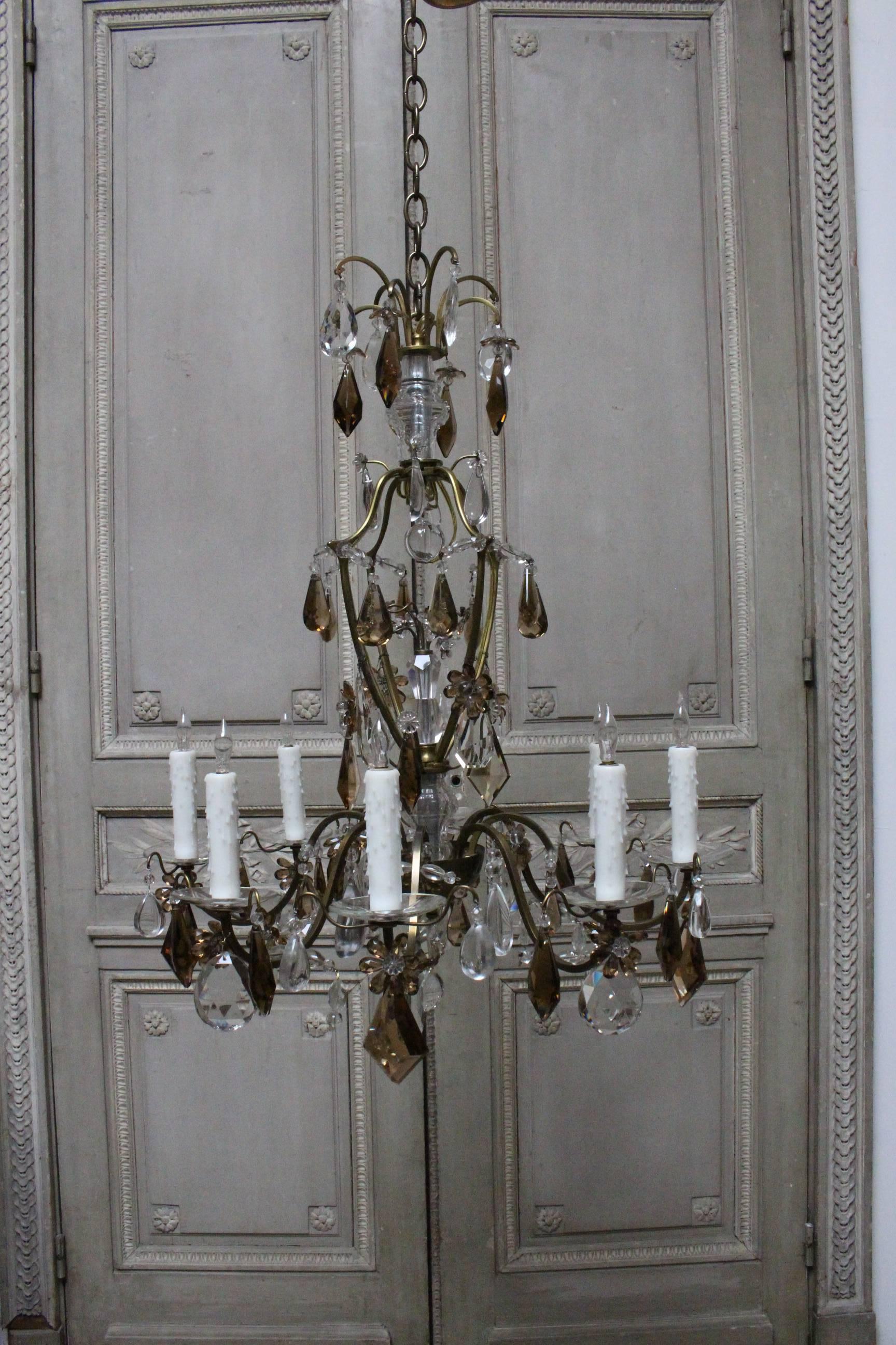 Maison Baguès Style Bronze and Crystal Chandelier with Four Matching Sconces 3