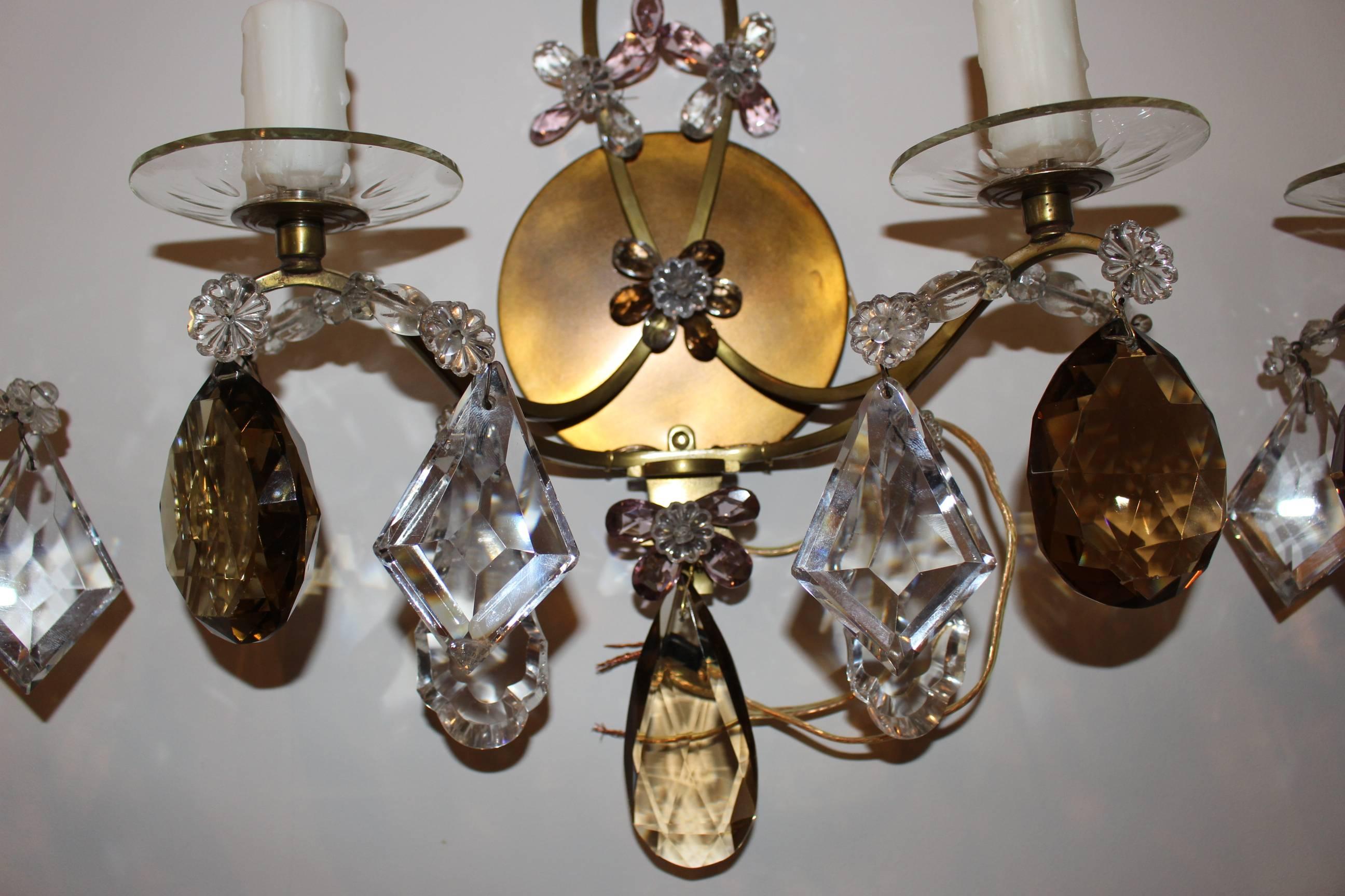Maison Baguès Style Bronze and Crystal Chandelier with Four Matching Sconces In Good Condition In Dallas, TX