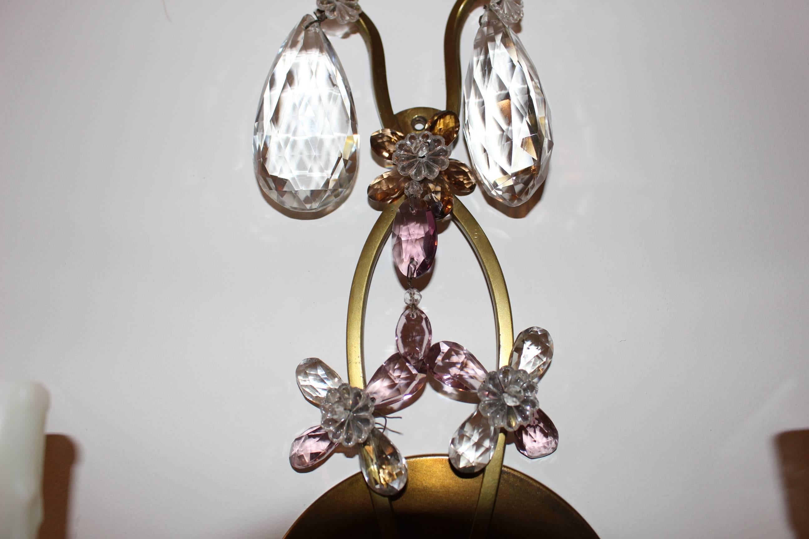 Maison Baguès Style Bronze and Crystal Chandelier with Four Matching Sconces 1