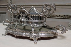 Jardinera y meseta francesas de metal plateado estilo Luis XVI