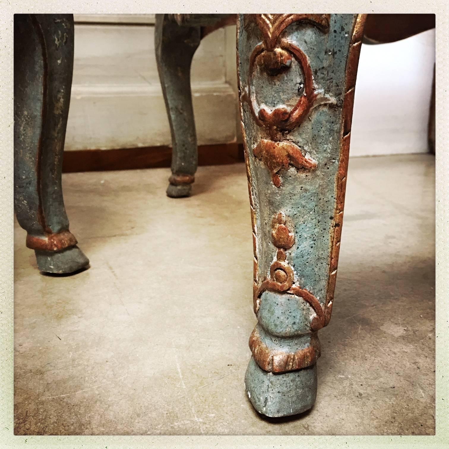 Pair of French Baroque Style Armchair Frames in a Blue and Gilt Finish In Good Condition For Sale In Dallas, TX