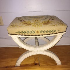 Pair of Directoire Style Fauteuils with Matching Ottoman