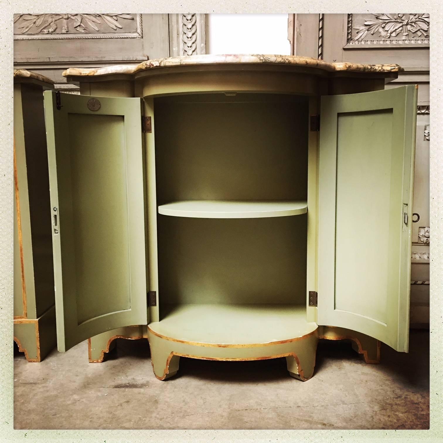 A Pair of Painted And Parcel Gilt Cabinets With Marble Tops 5