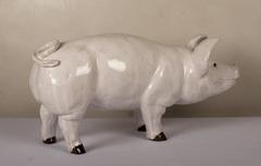 Glazed Terra Cotta Sculpture of a Happy Pig