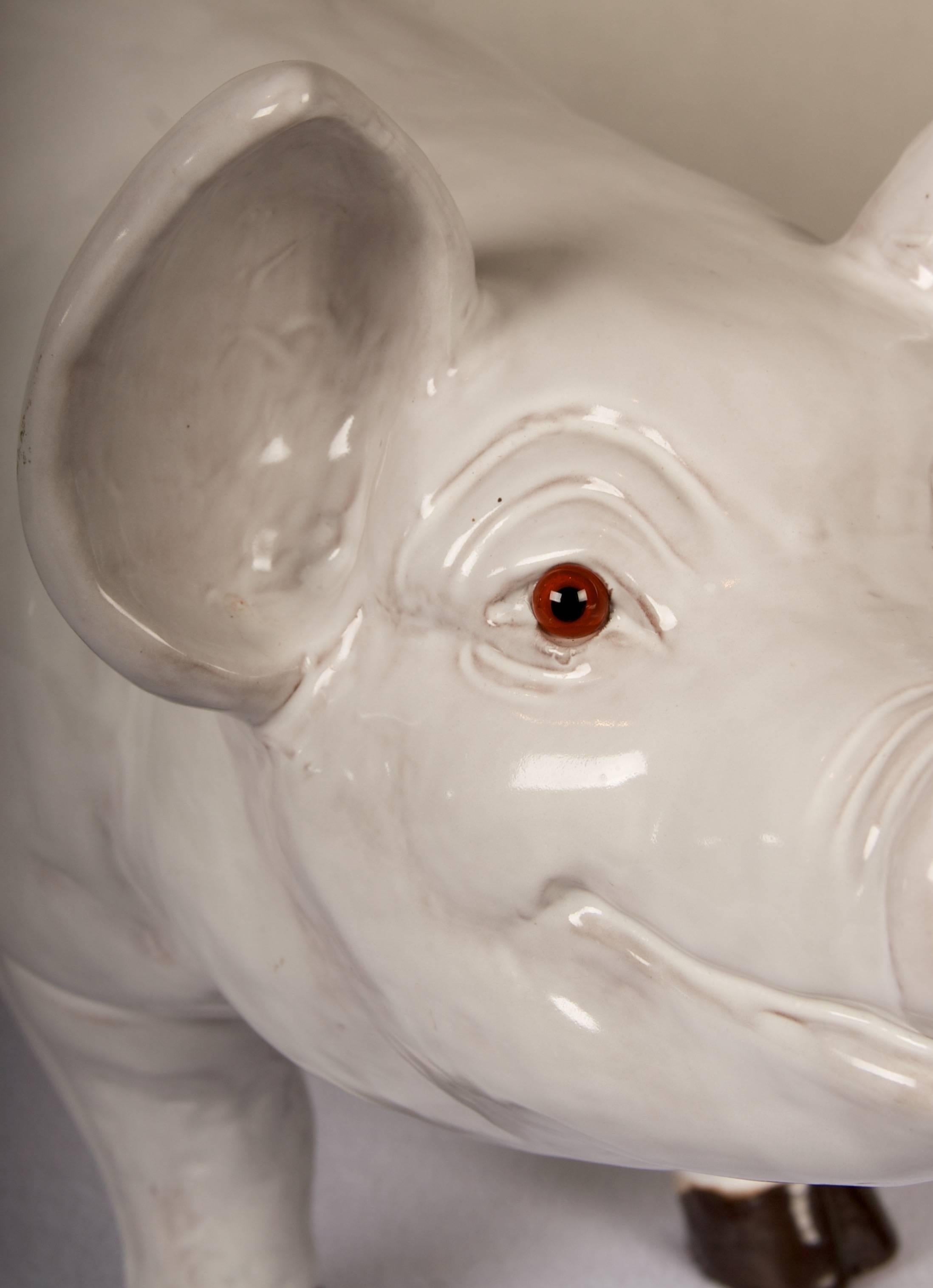 Glazed Terra Cotta Sculpture of a Happy Pig In Excellent Condition In San Francisco, CA