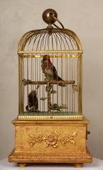 Late 19th Century French Automation Singing Birds in giltwood and brass cage