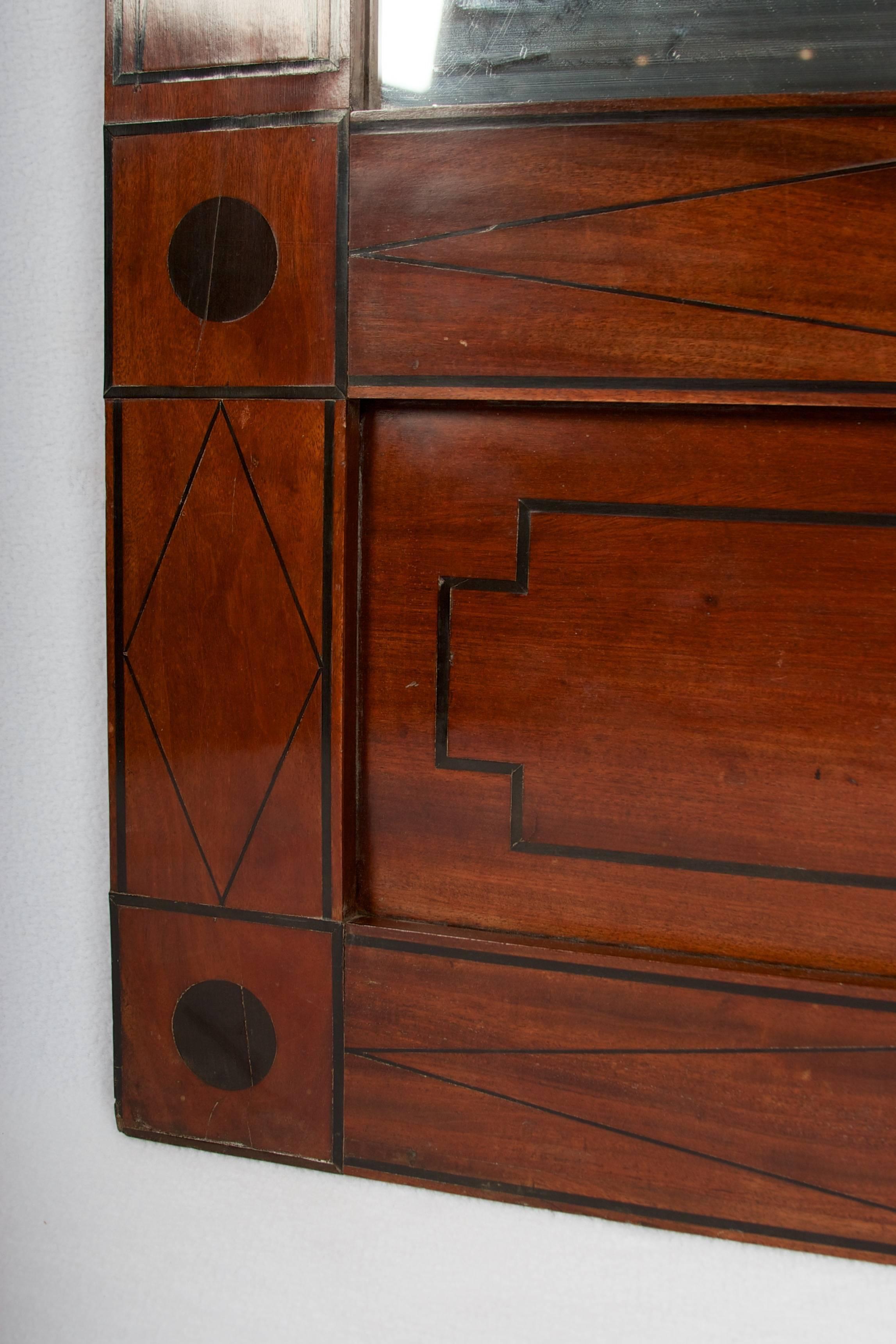 Mid-19th Century Neoclassic Mahogany Mirror with Inlay In Excellent Condition In San Francisco, CA