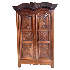 Antique Late 18th C. French Rennes Armoire, Cherrywood, Brittany, Attributed J.B.Depouez