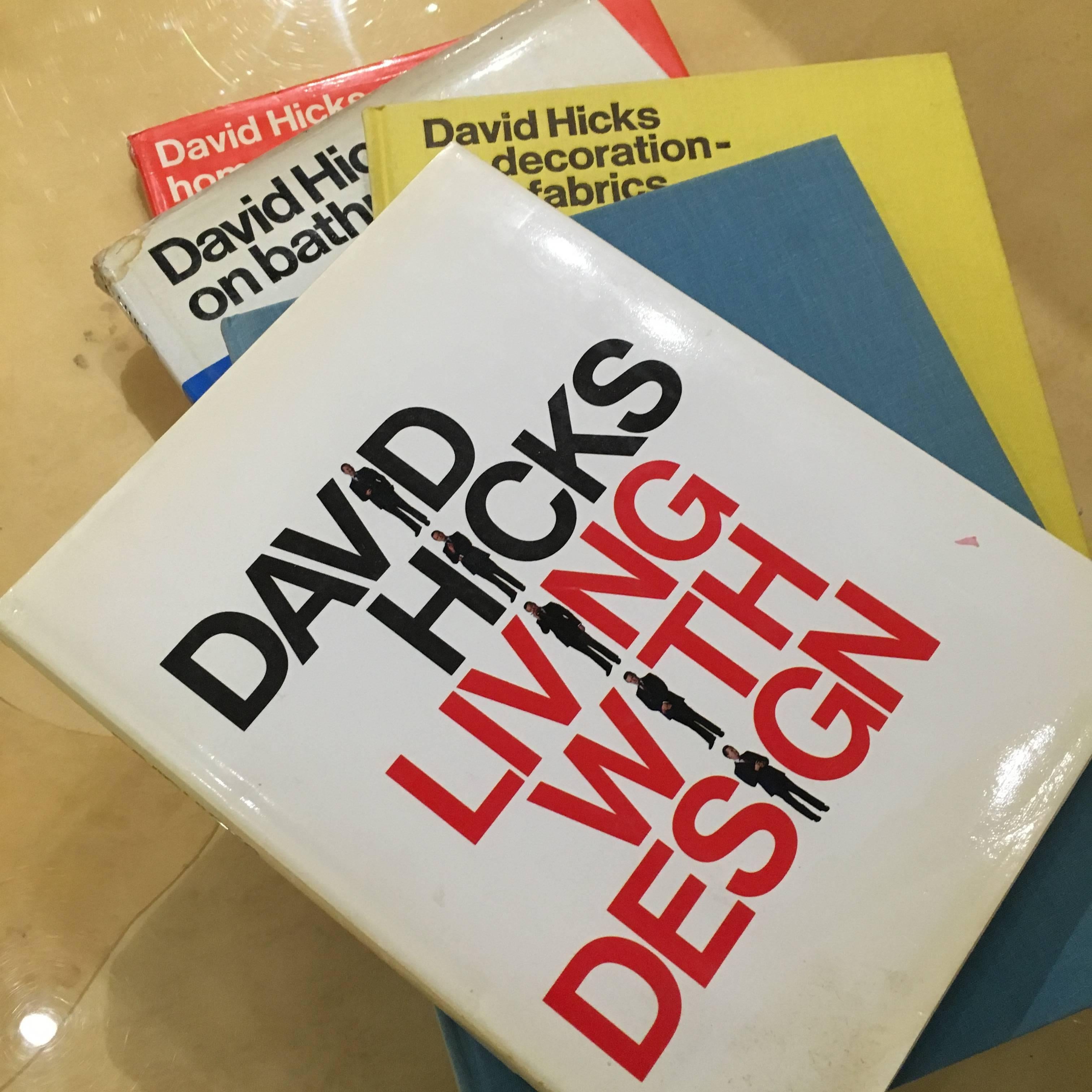 Entire series of David Hicks books on design, including the very rare book
on taste. The books are somewhat used, two are missing the dust jacket,
and one dust jacket is slightly torn, see image. The books are in good 
condition, no torn pages,