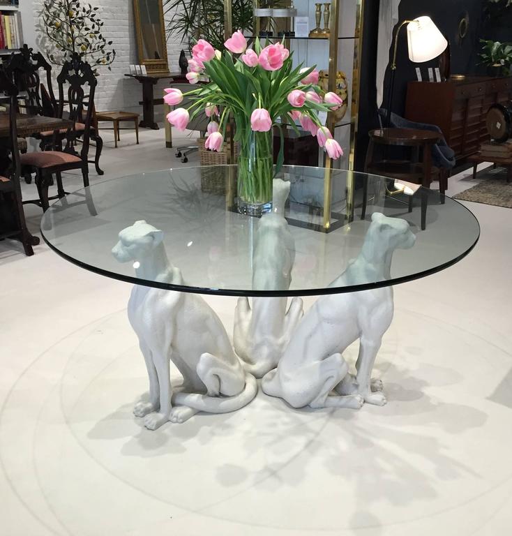 Three Faux Limestone Cheetah Sculptures For Sale at 1stdibs