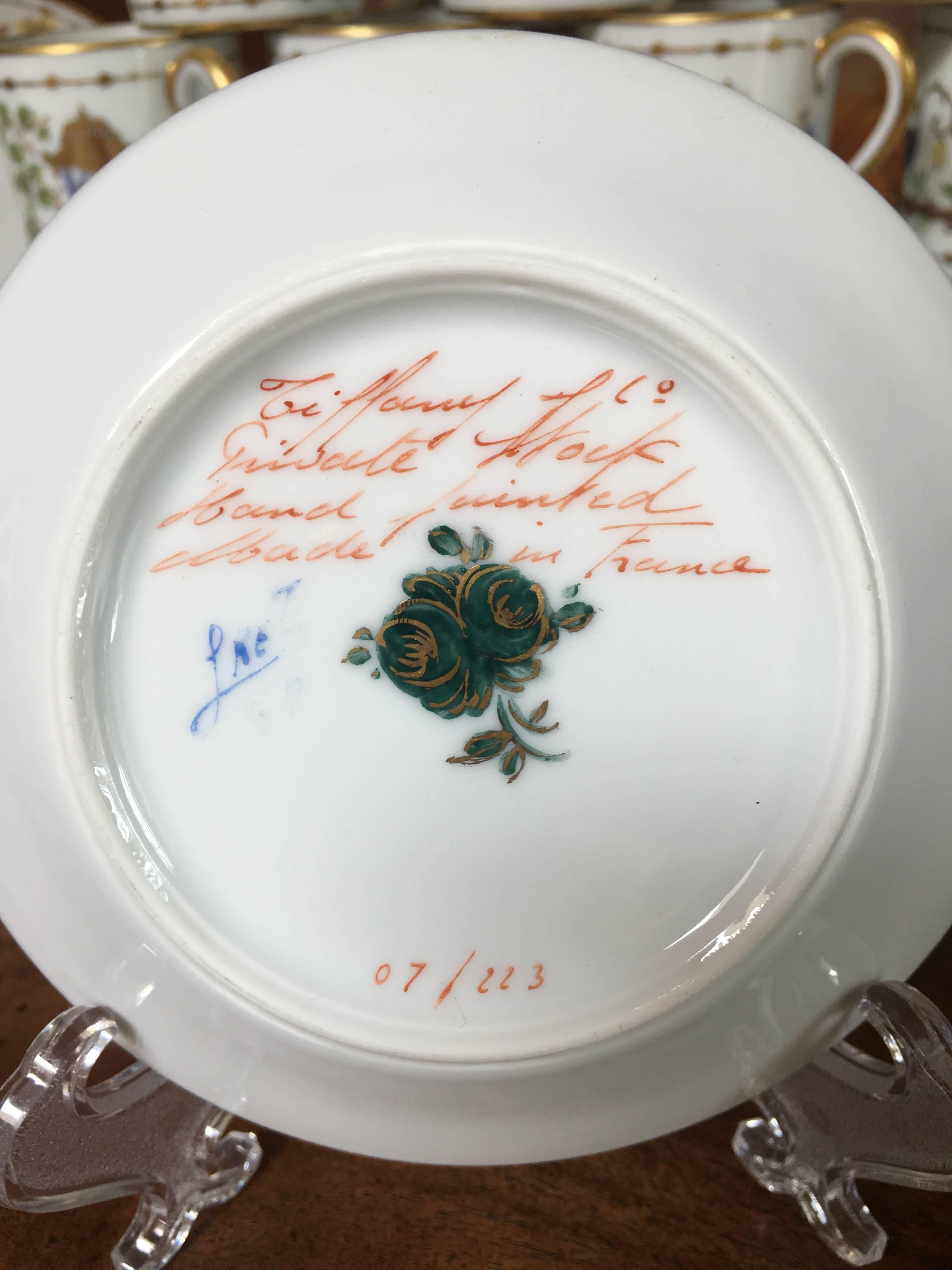 Crafted from Limoges porcelain, this hand-painted design was especially created for Tiffany & Co. by Camille Le Tallec, Le Tallec was purchased by
Tiffany & Co. in 1990. Le Tallec created hand-painted porcelain tableware for
royalty such as Queen