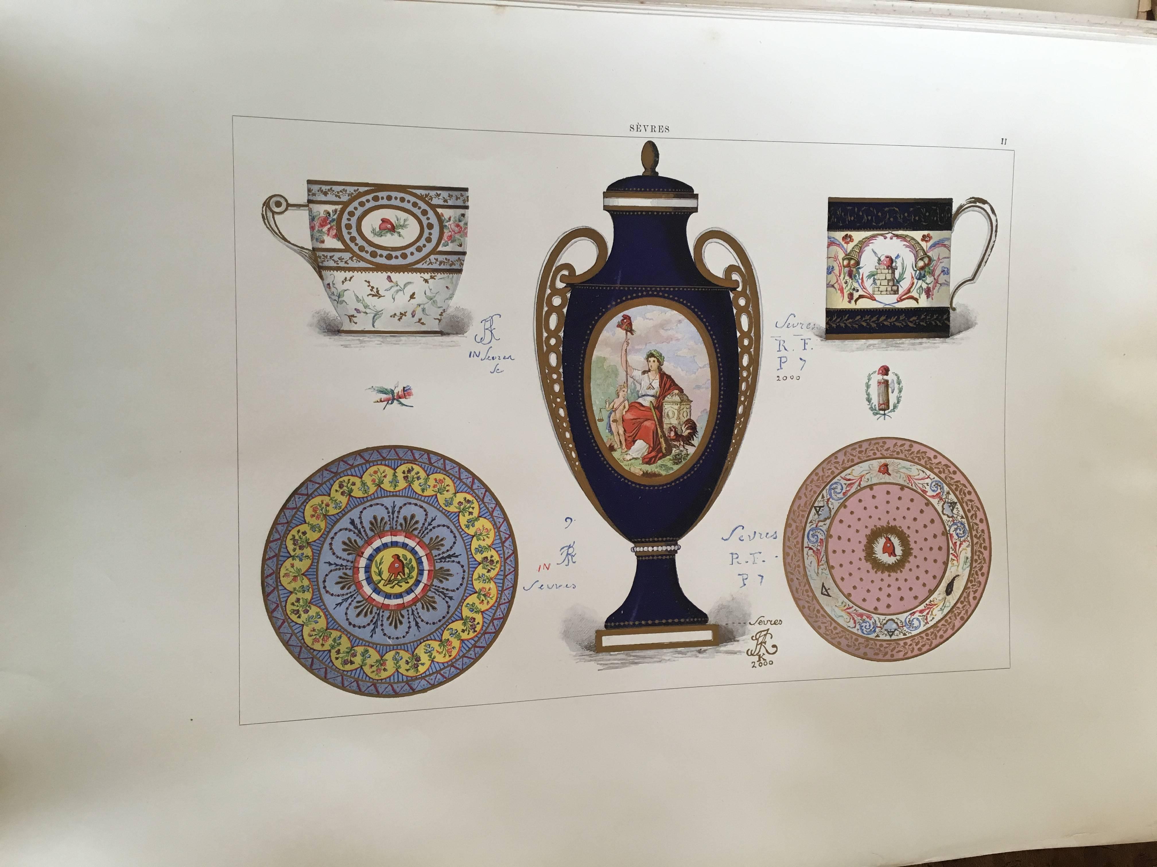 Late Victorian  36 Hand Colored and Gilded Plates, 1891-Folio  Sevres Porcelaine Vases For Sale