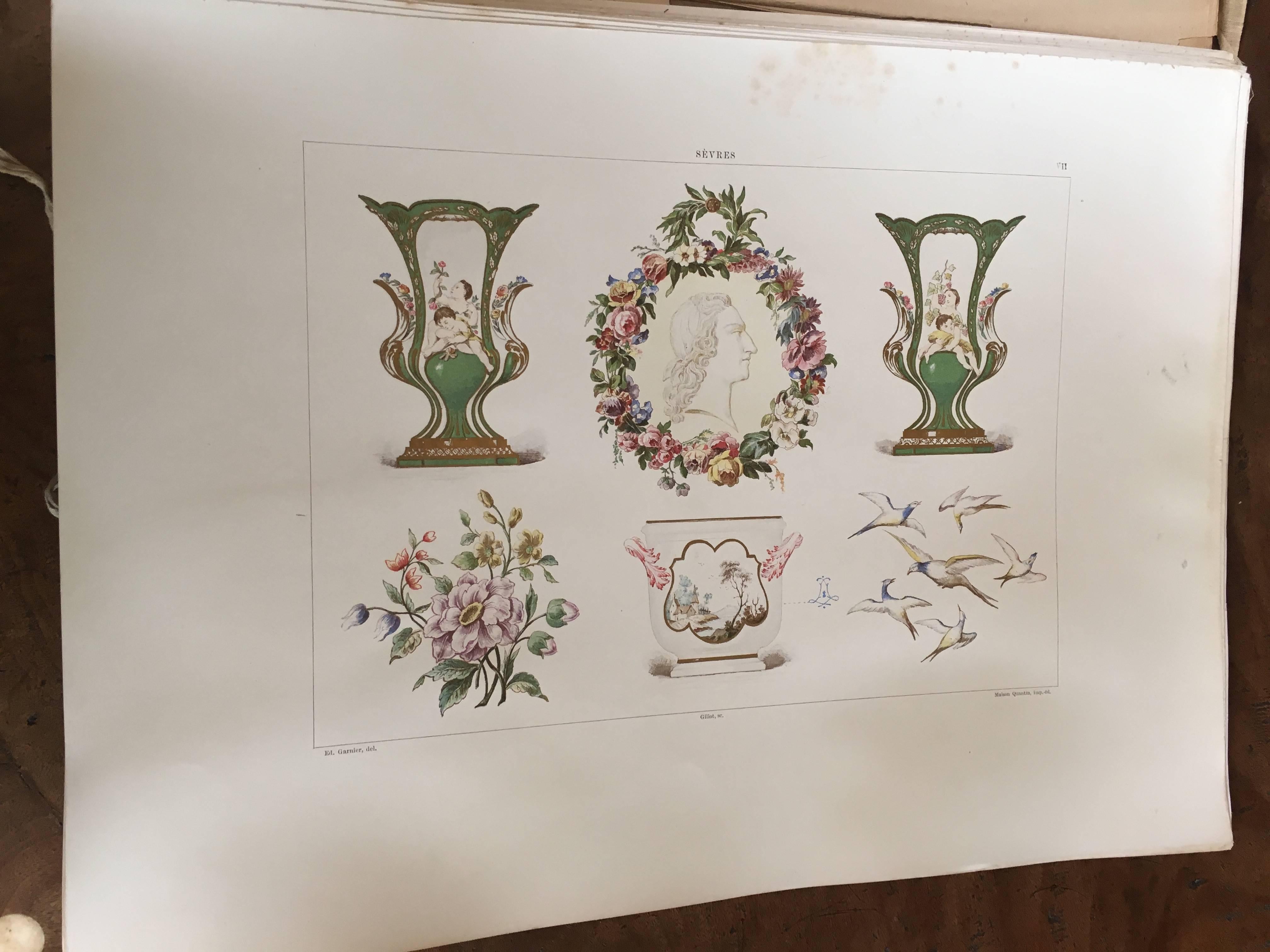 36 Hand Colored and Gilded Plates, 1891-Folio  Sevres Porcelaine Vases In Fair Condition For Sale In San Francisco, CA