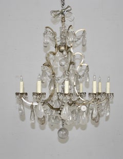 19th Century French Rock Crystal Chandelier,  gilded Cage,surface wired