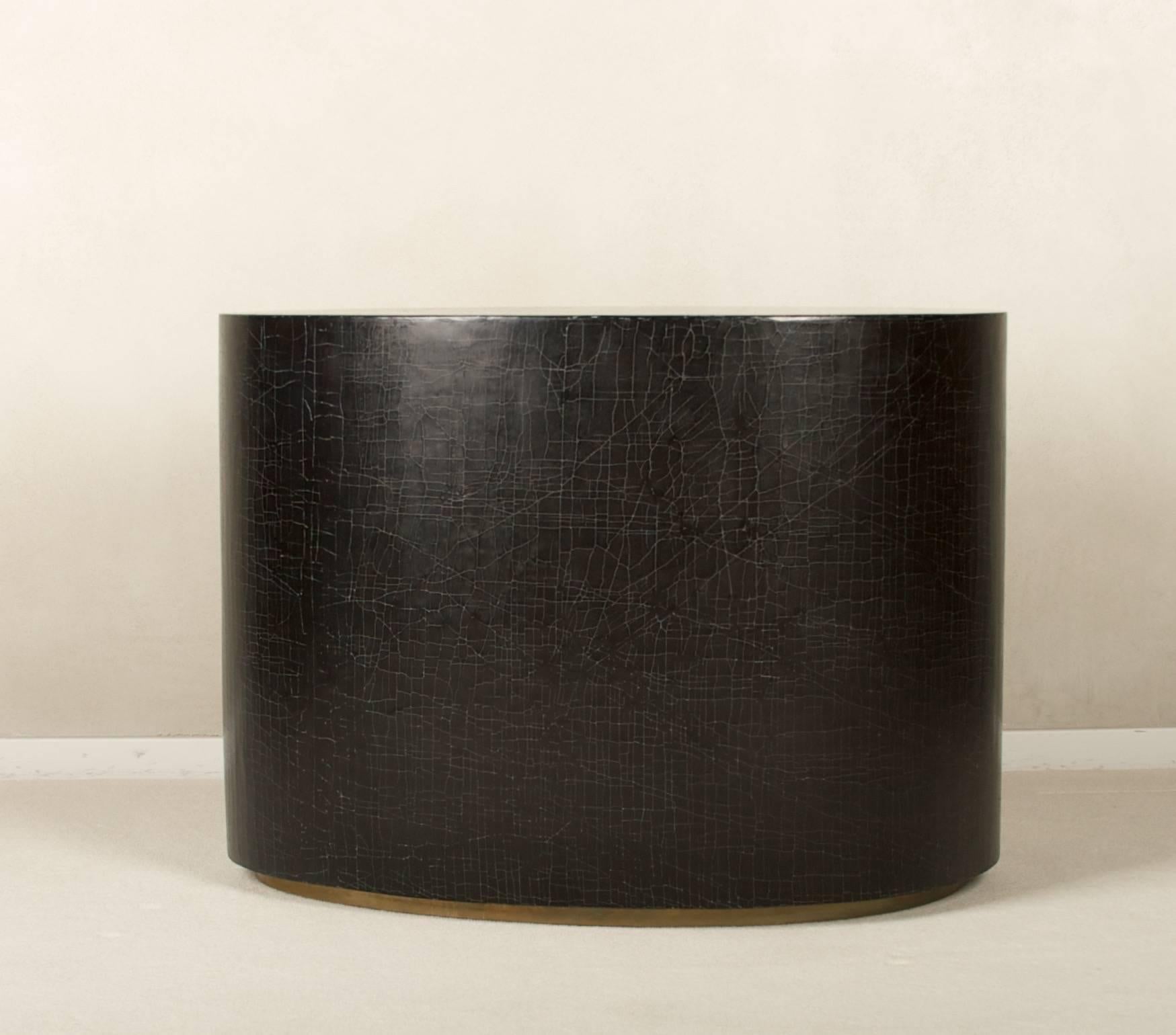 Mid-Century Modern Egg Shaped Side Table, in exclusive Linen Crackle with  Brass Detail on Base